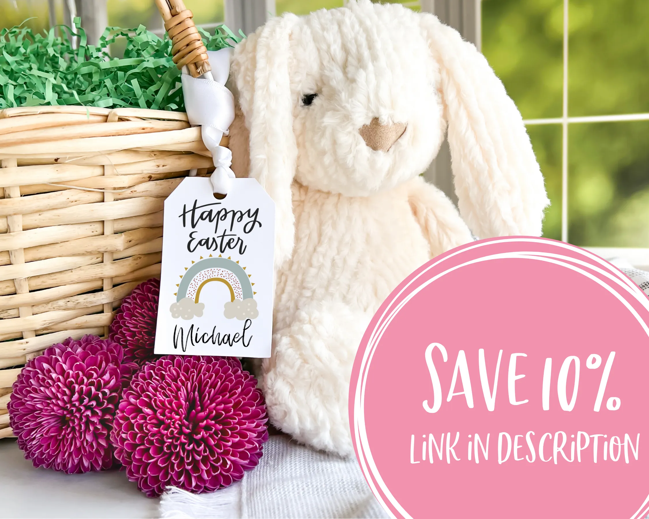 Boho Rainbow Easter Basket Gift Tag