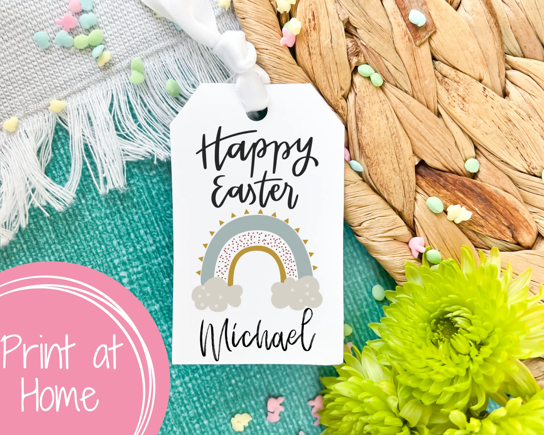 Boho Rainbow Easter Basket Gift Tag