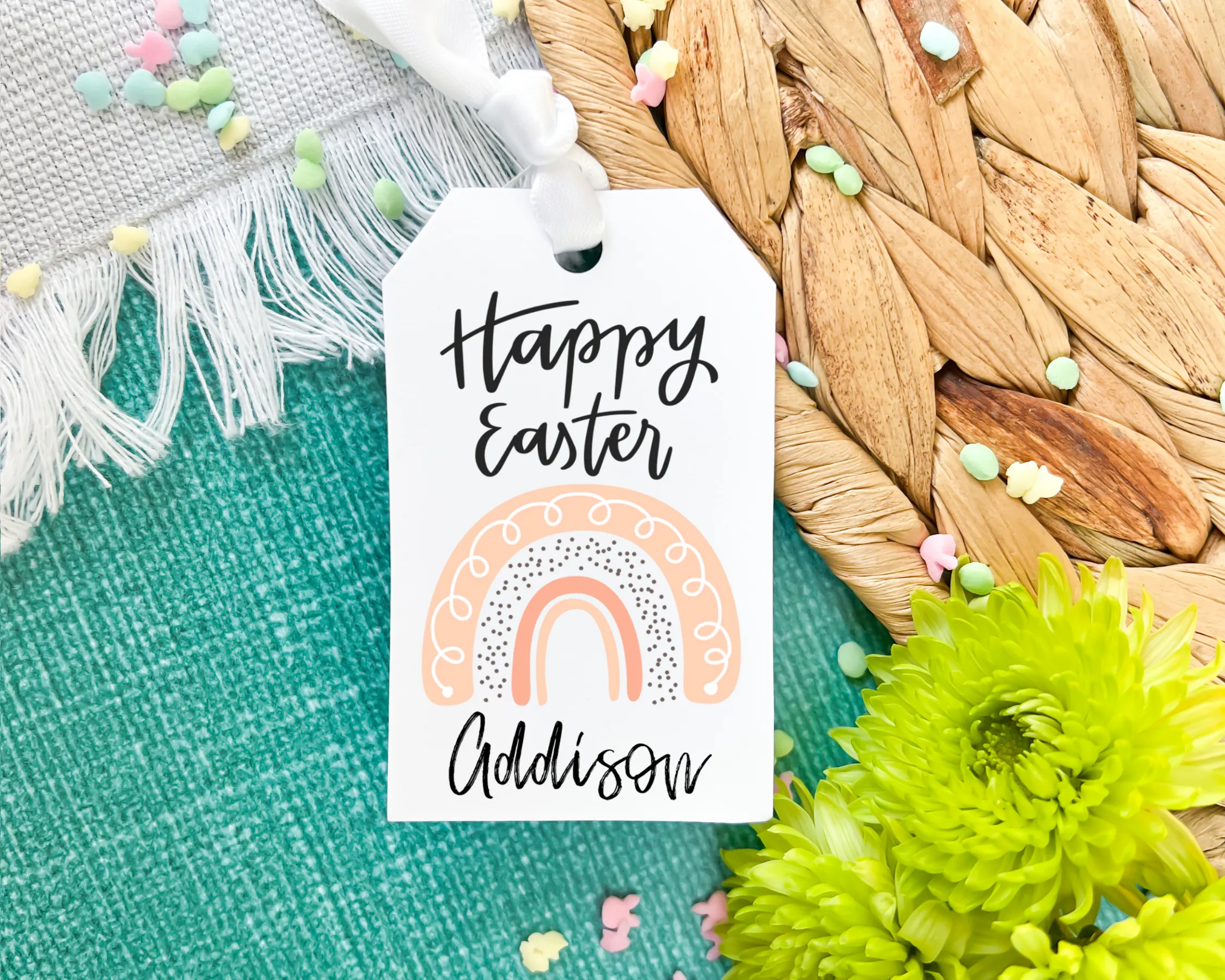 Boho Rainbow Easter Basket Gift Tag