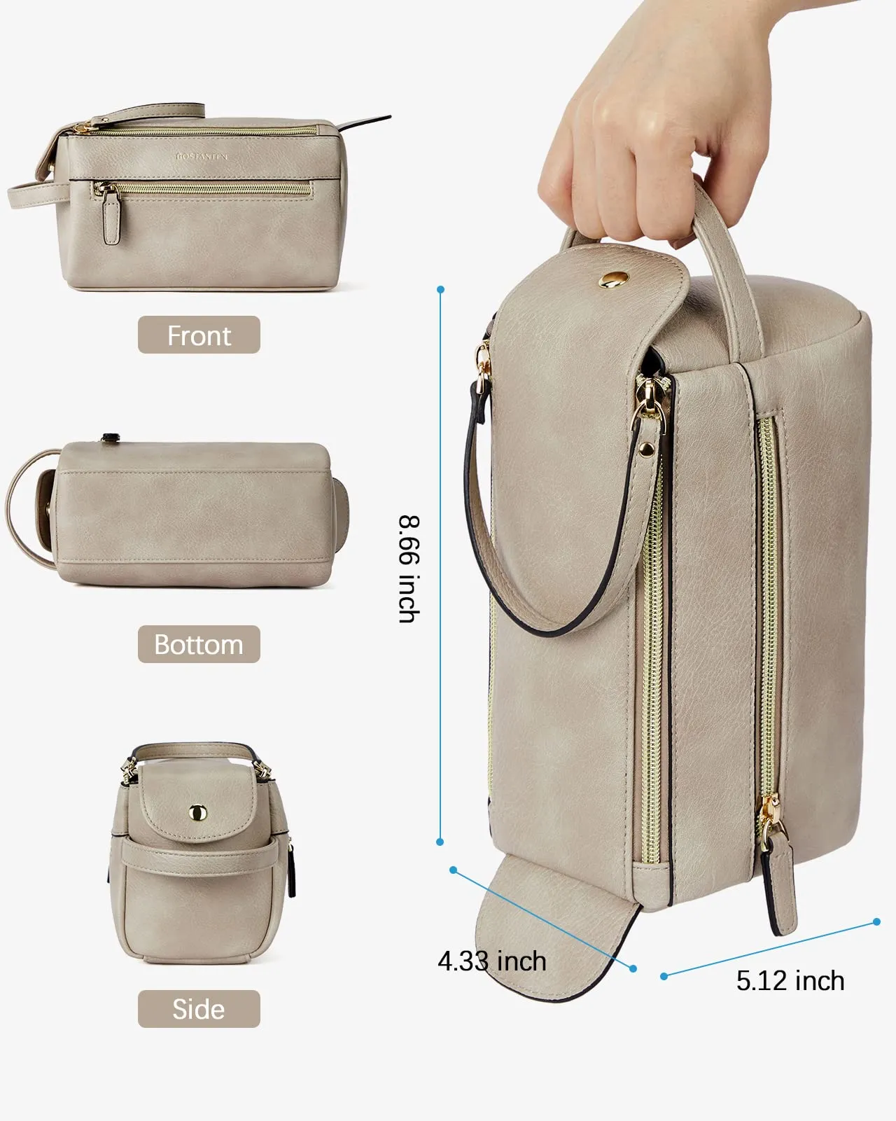 BOSTANTEN Travel Toiletry Bag for Men PU Leather Dopp Kit Water-resistant Bathroom Bag for Toiletries Shaving Cosmetic Bags for Women