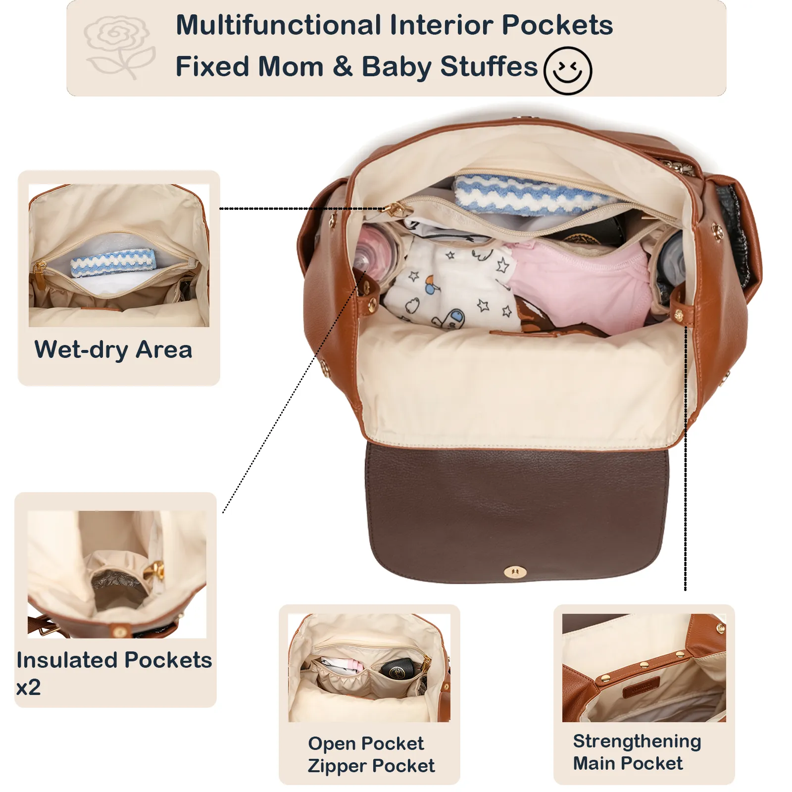 Brown Leather Diaper Bag Backpack