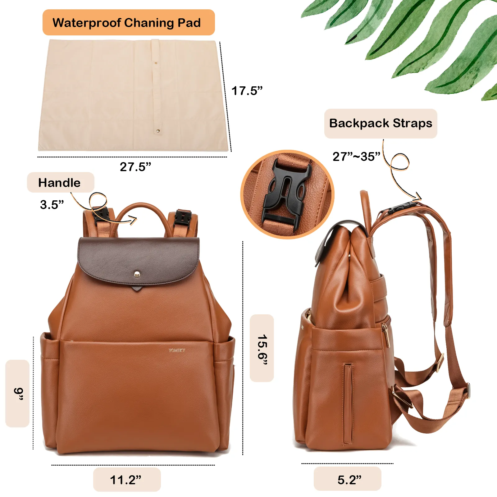 Brown Leather Diaper Bag Backpack