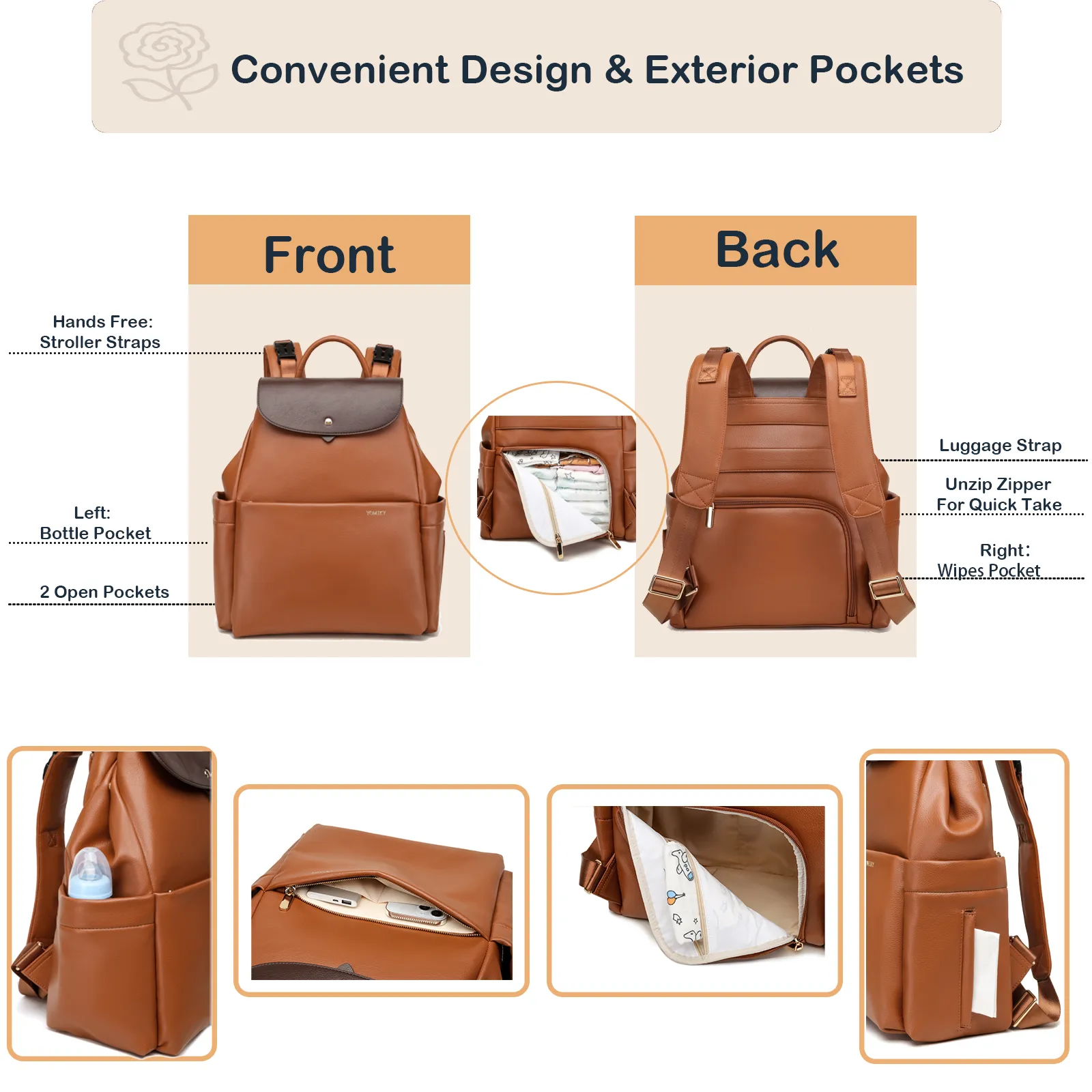 Brown Leather Diaper Bag Backpack