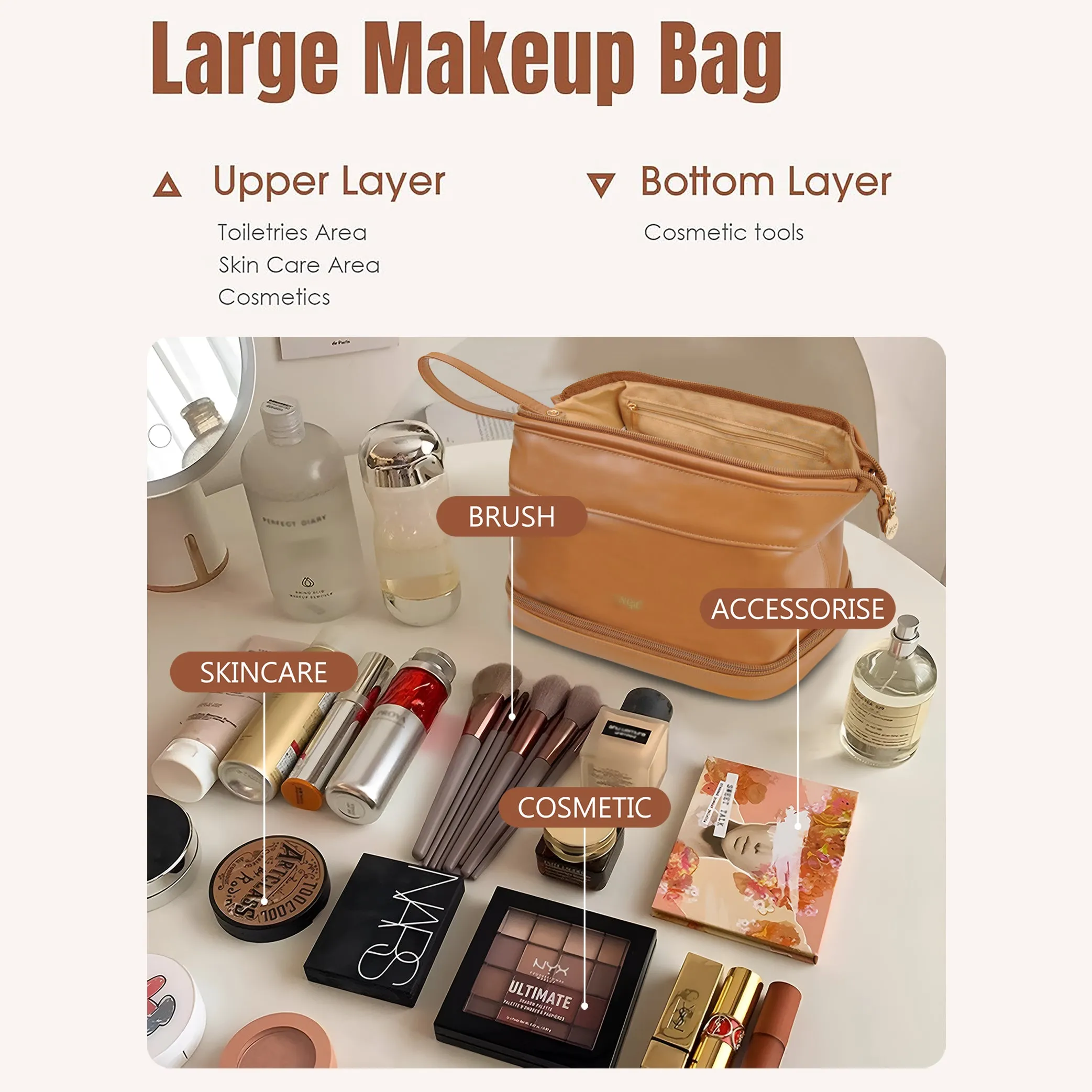 Brown NGIL Faux Leather Cosmetic Bag