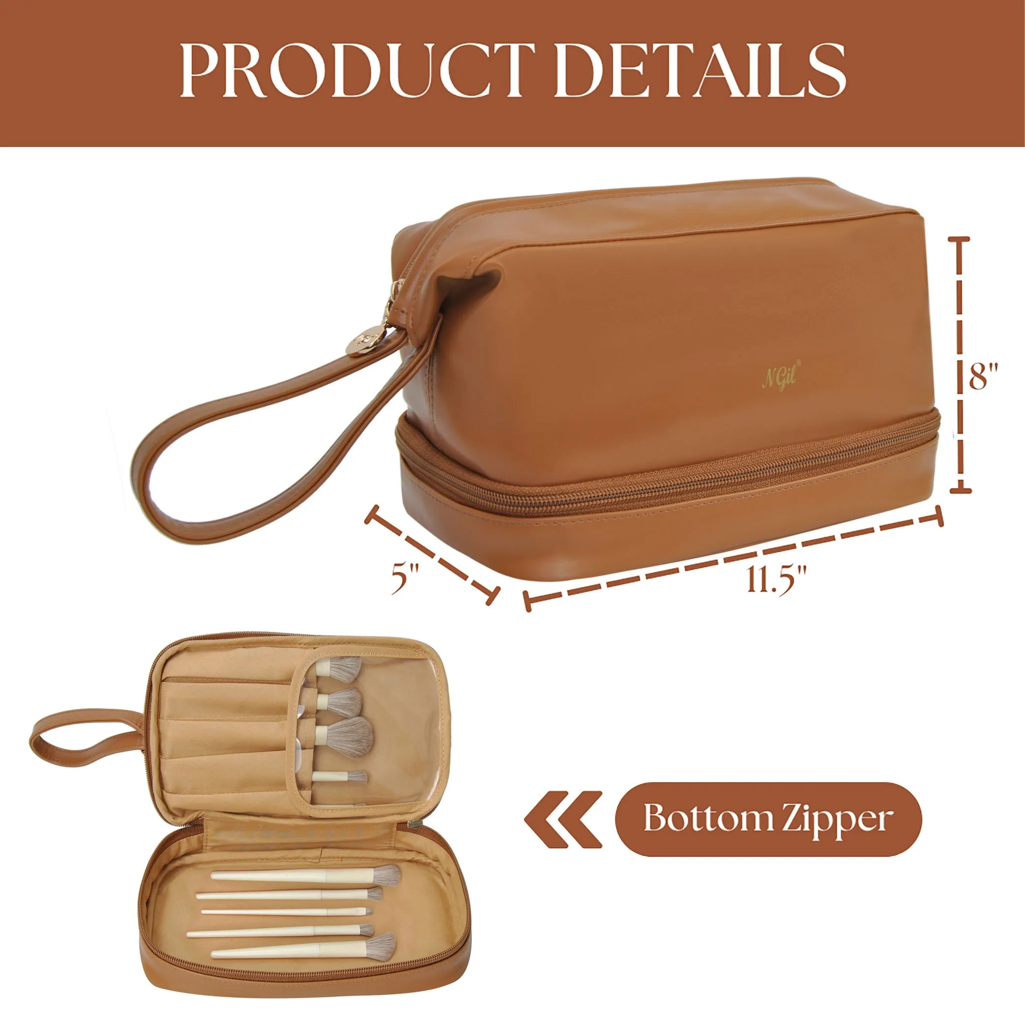 Brown NGIL Faux Leather Cosmetic Bag
