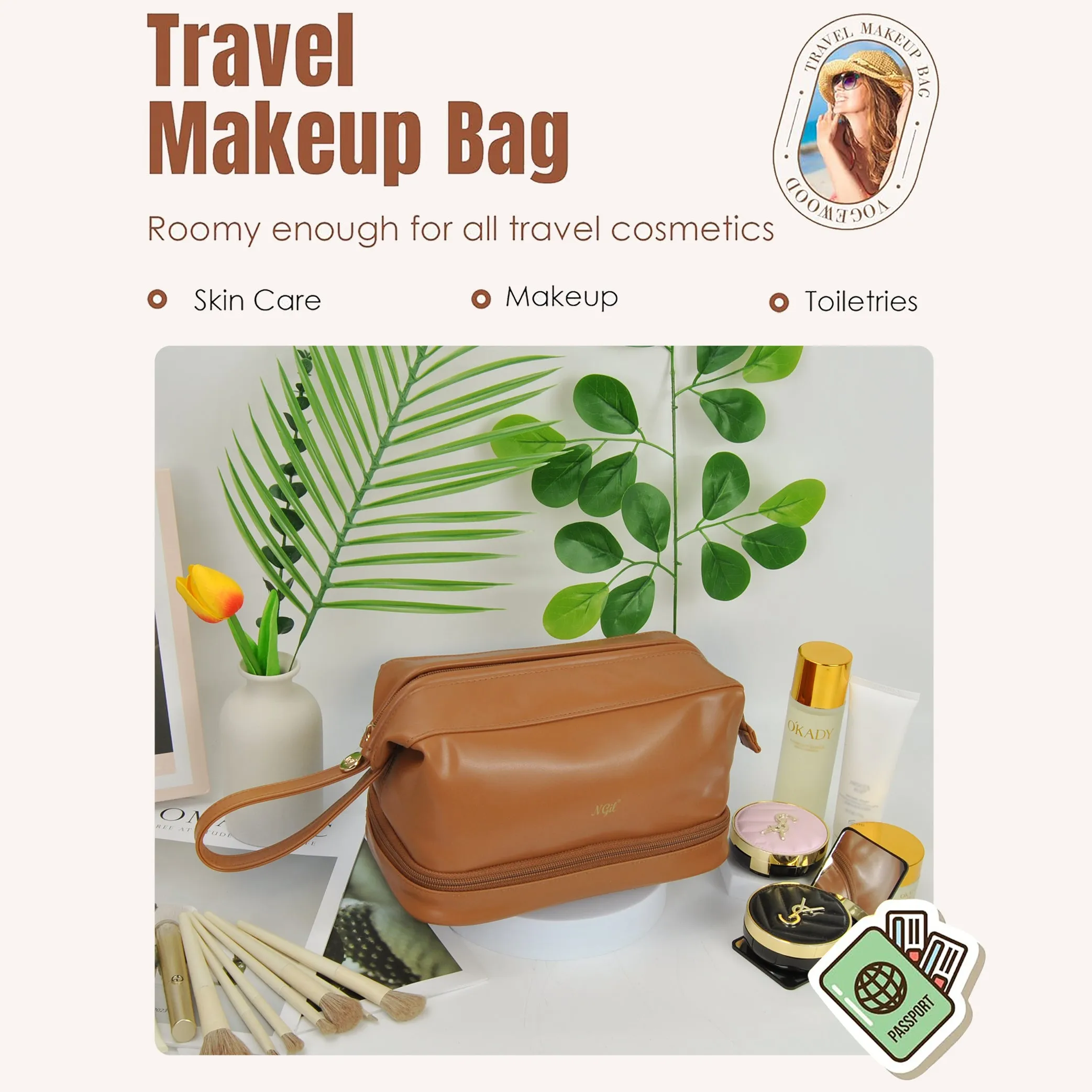 Brown NGIL Faux Leather Cosmetic Bag