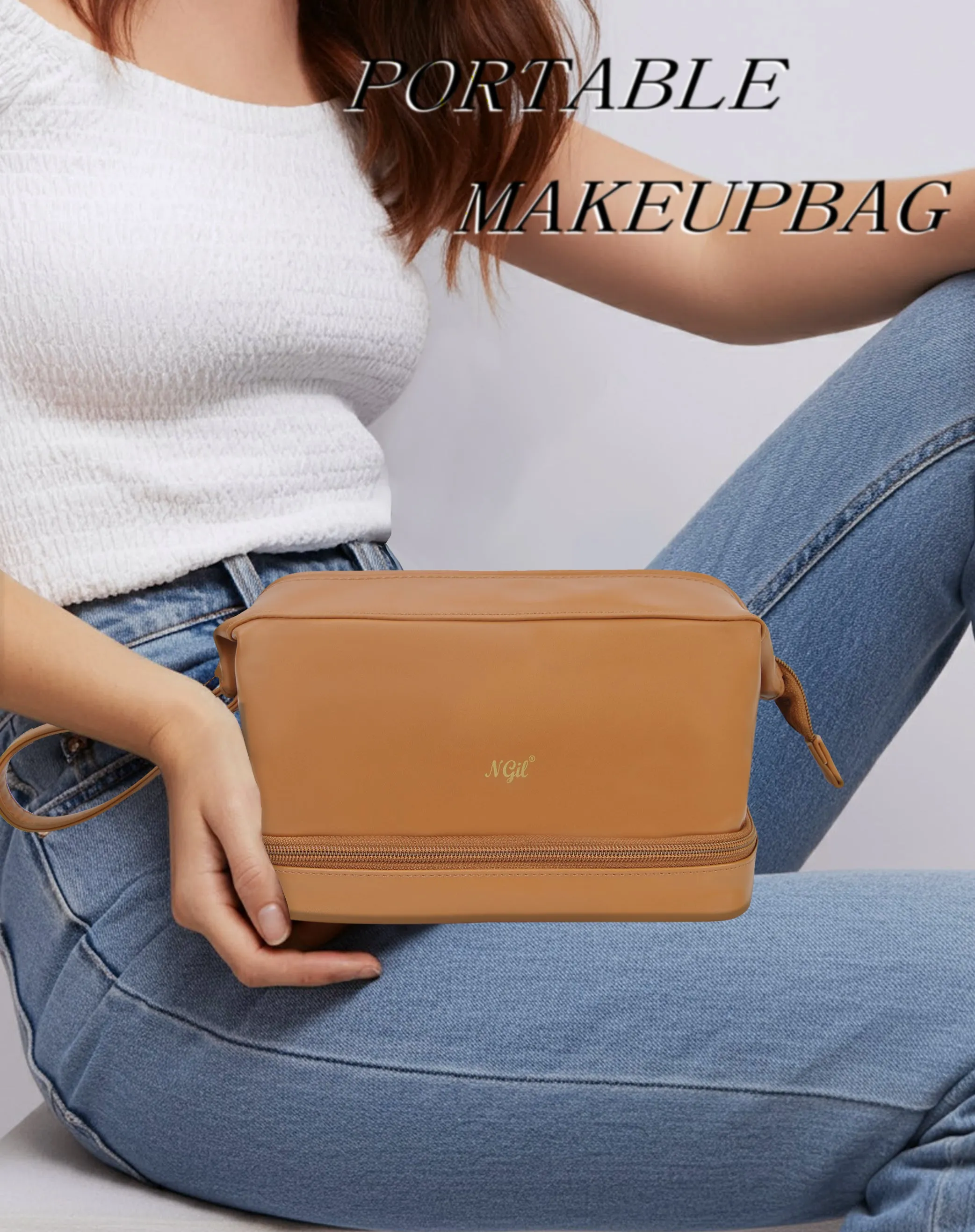 Brown NGIL Faux Leather Cosmetic Bag