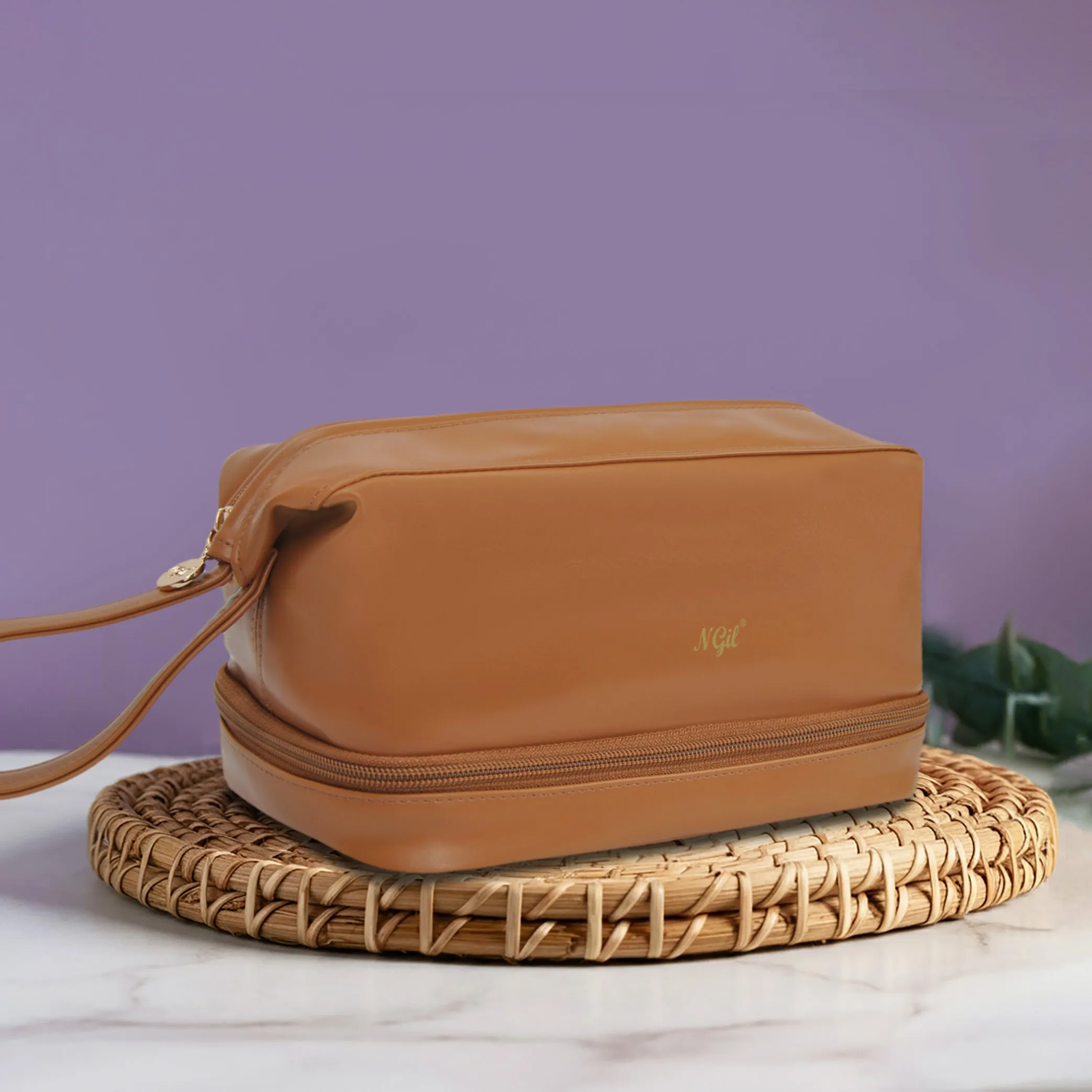 Brown NGIL Faux Leather Cosmetic Bag