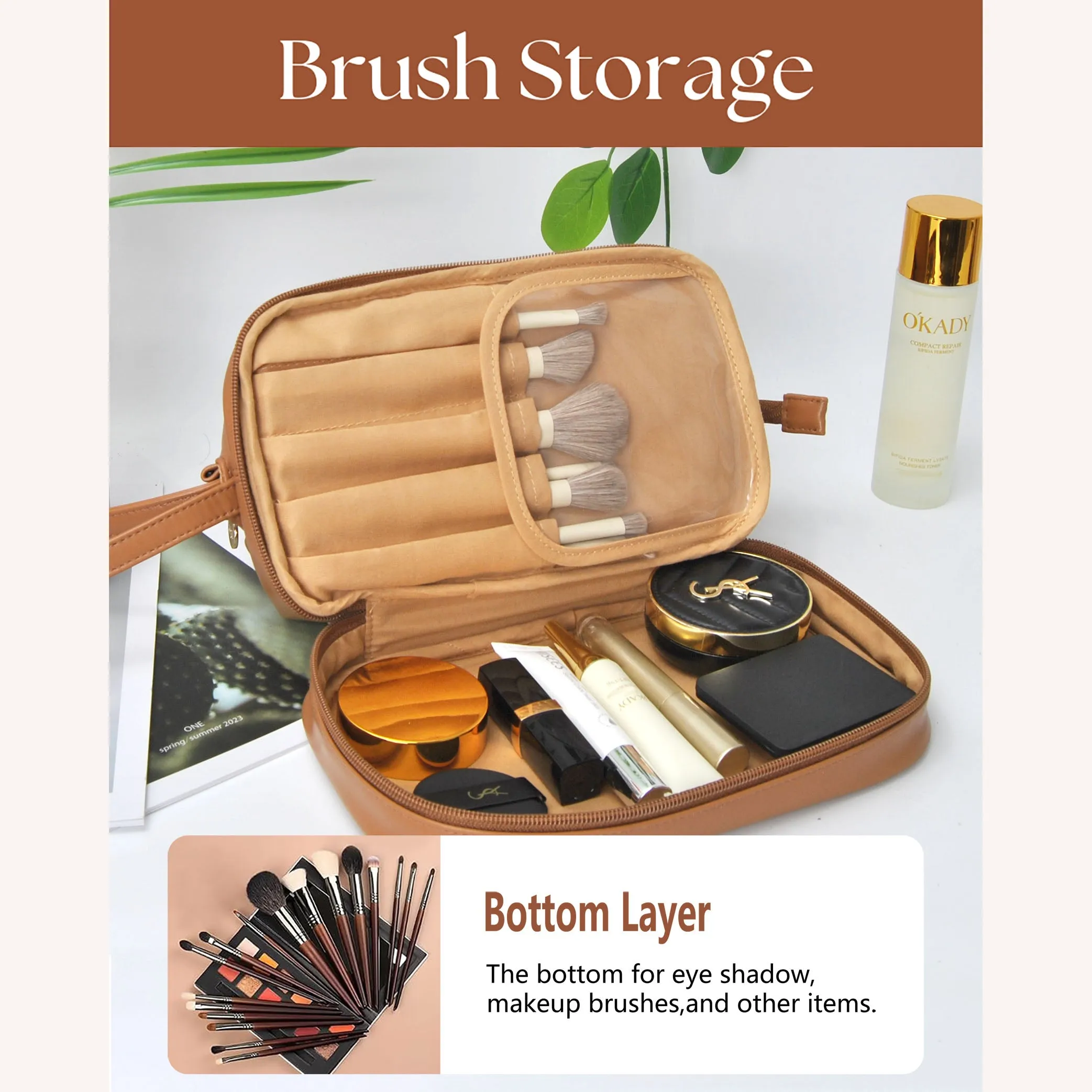 Brown NGIL Faux Leather Cosmetic Bag