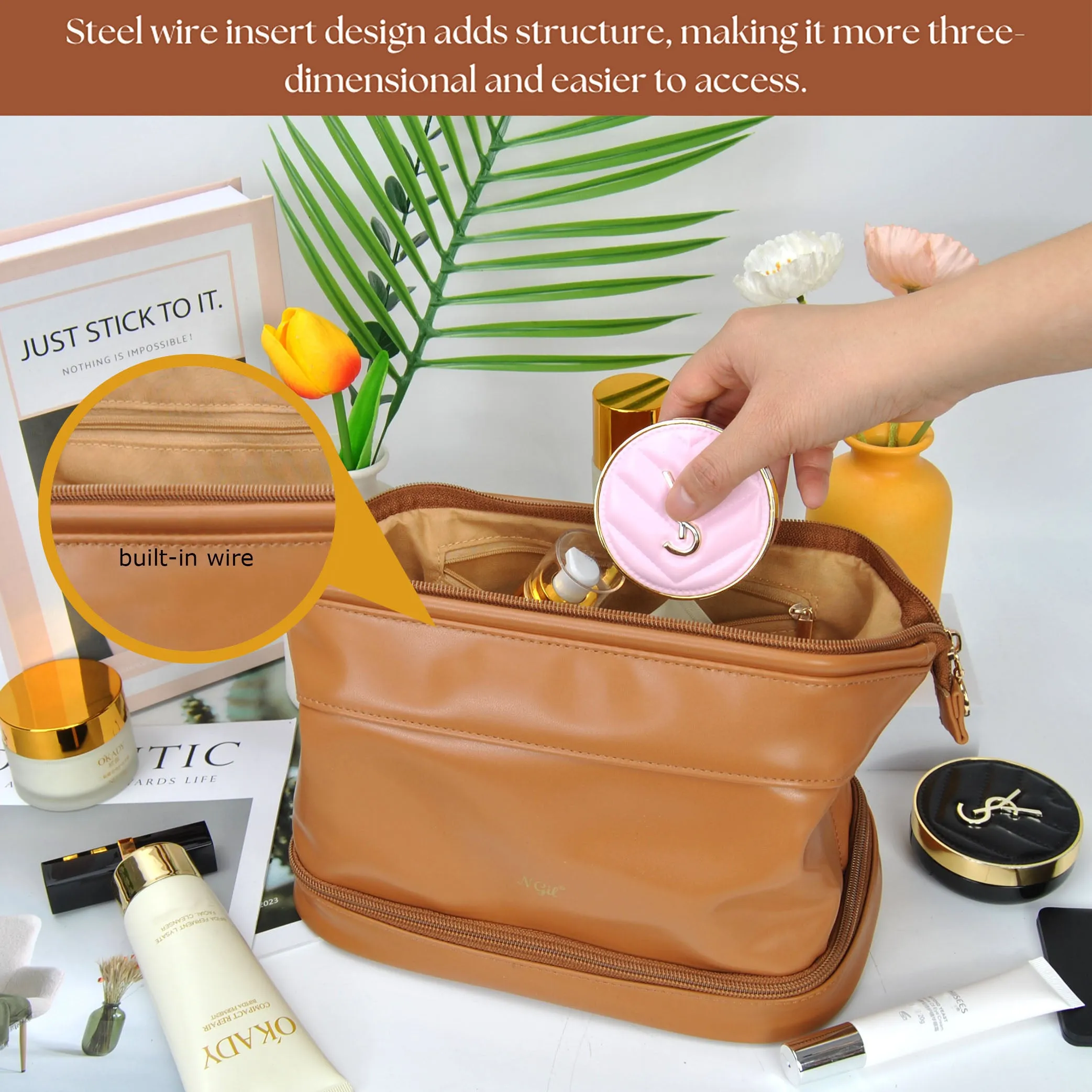 Brown NGIL Faux Leather Cosmetic Bag