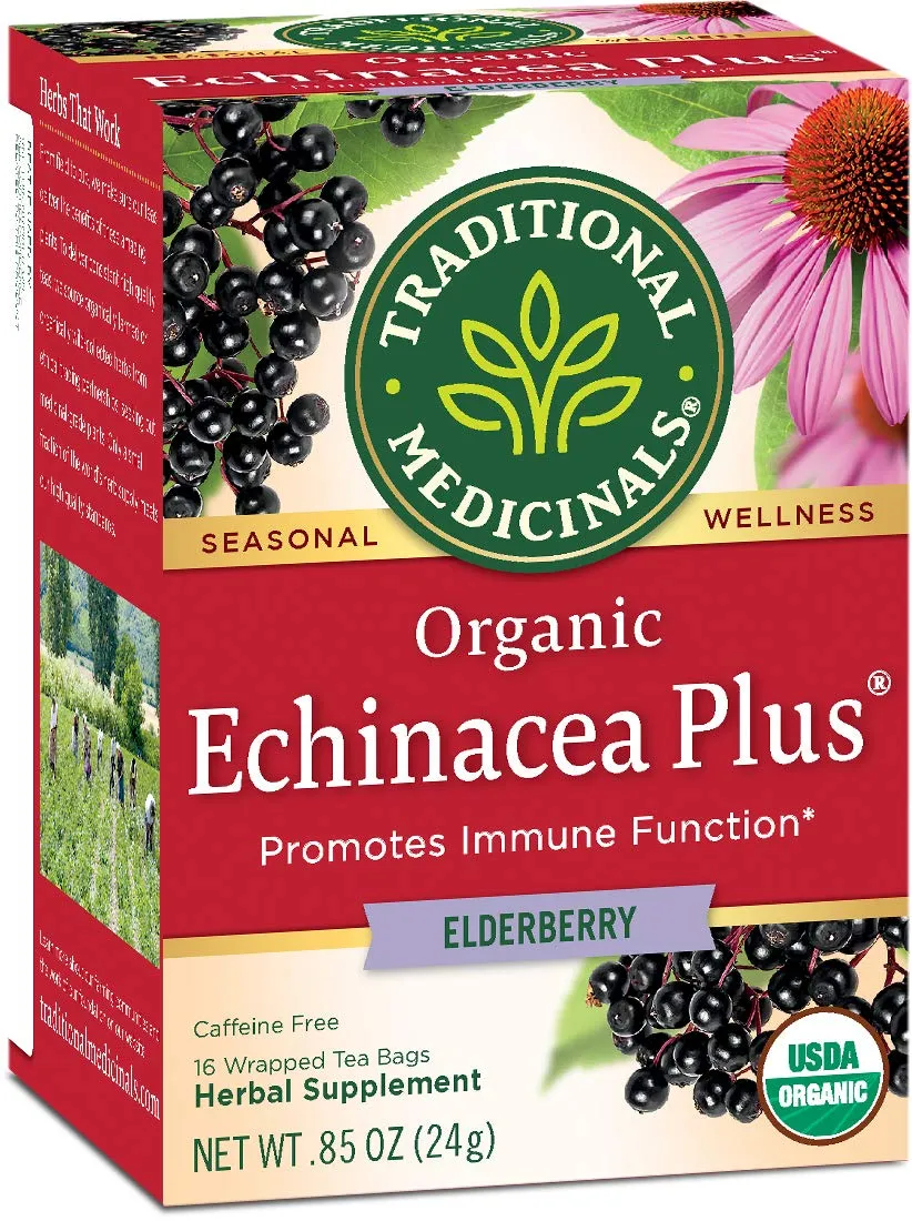 [Bundle Of 4] Traditional Medicinals Organic Echinacea Plus Elderberry Tea, 16 bags Exp: