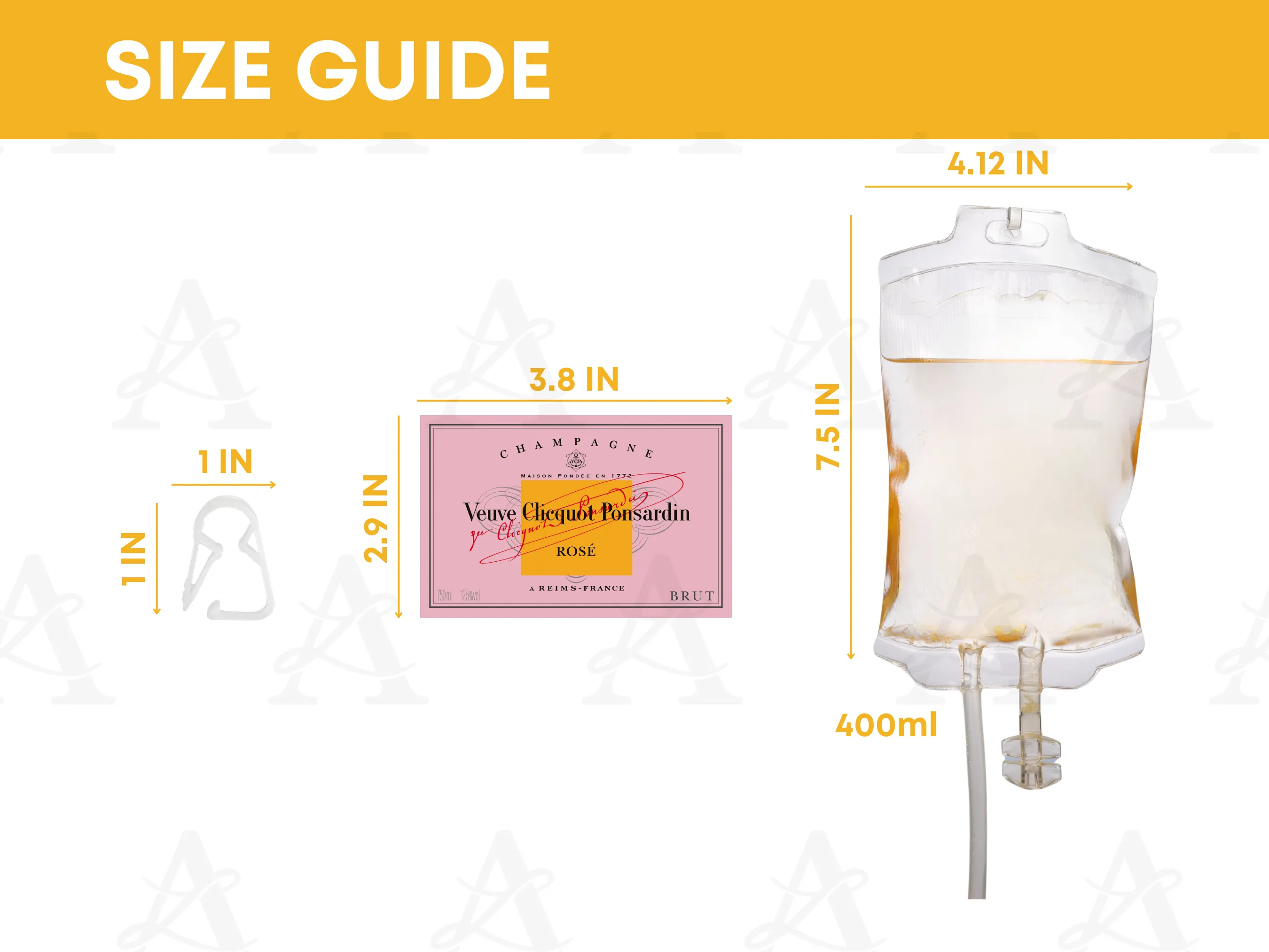 Champagne I.V. Drip Therapy Drink Pouch,  Veuve Clicquot Champagne Drink Pouch, IV Drip Drink Bag, Cocktail IV