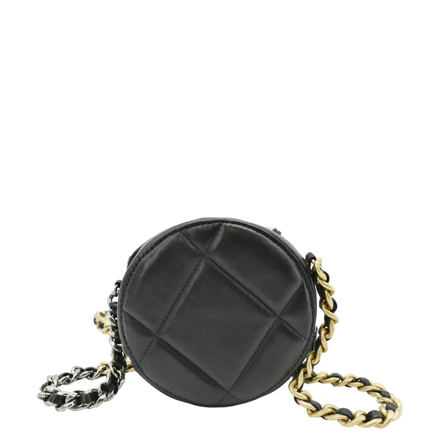 CHANEL 19 Round Quilted Leather Clutch Crossbody Bag Black