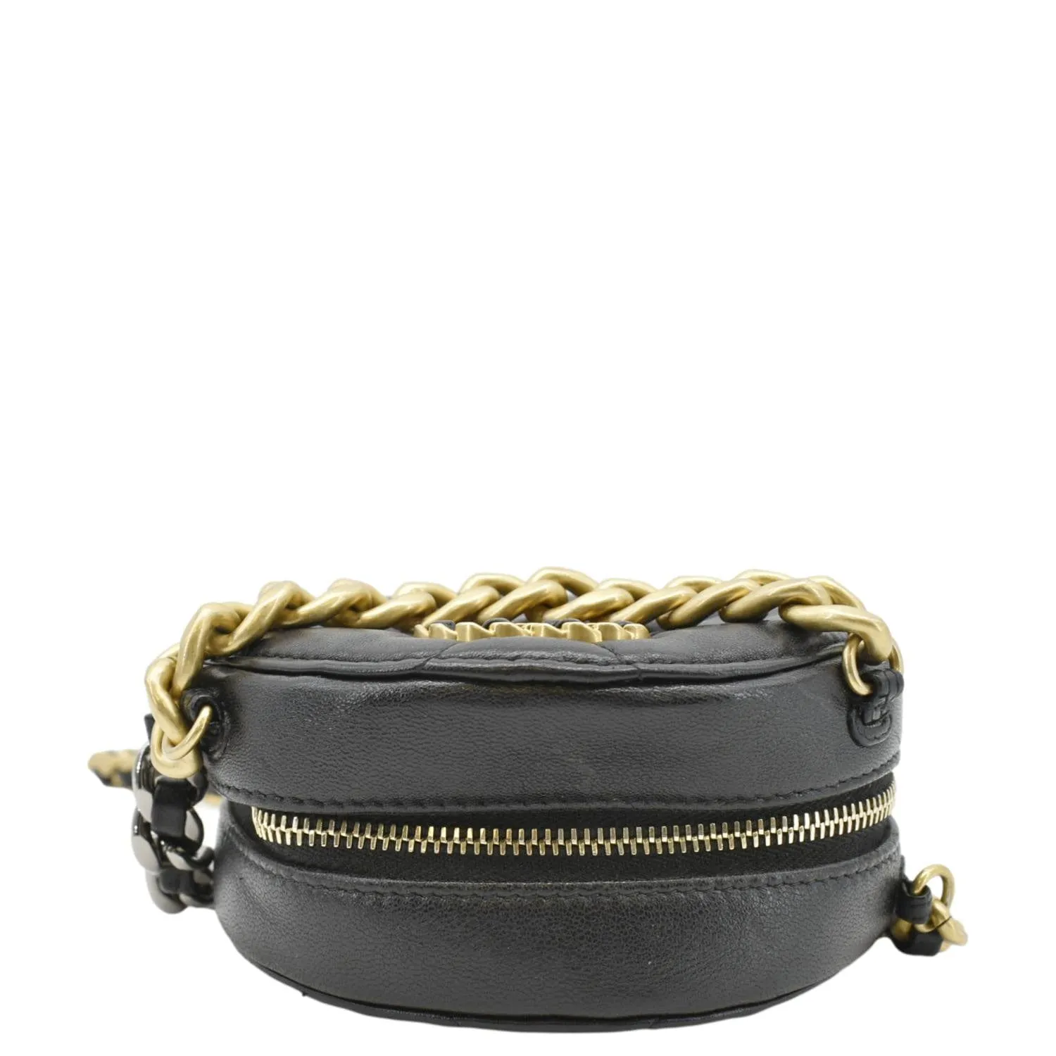 CHANEL 19 Round Quilted Leather Clutch Crossbody Bag Black