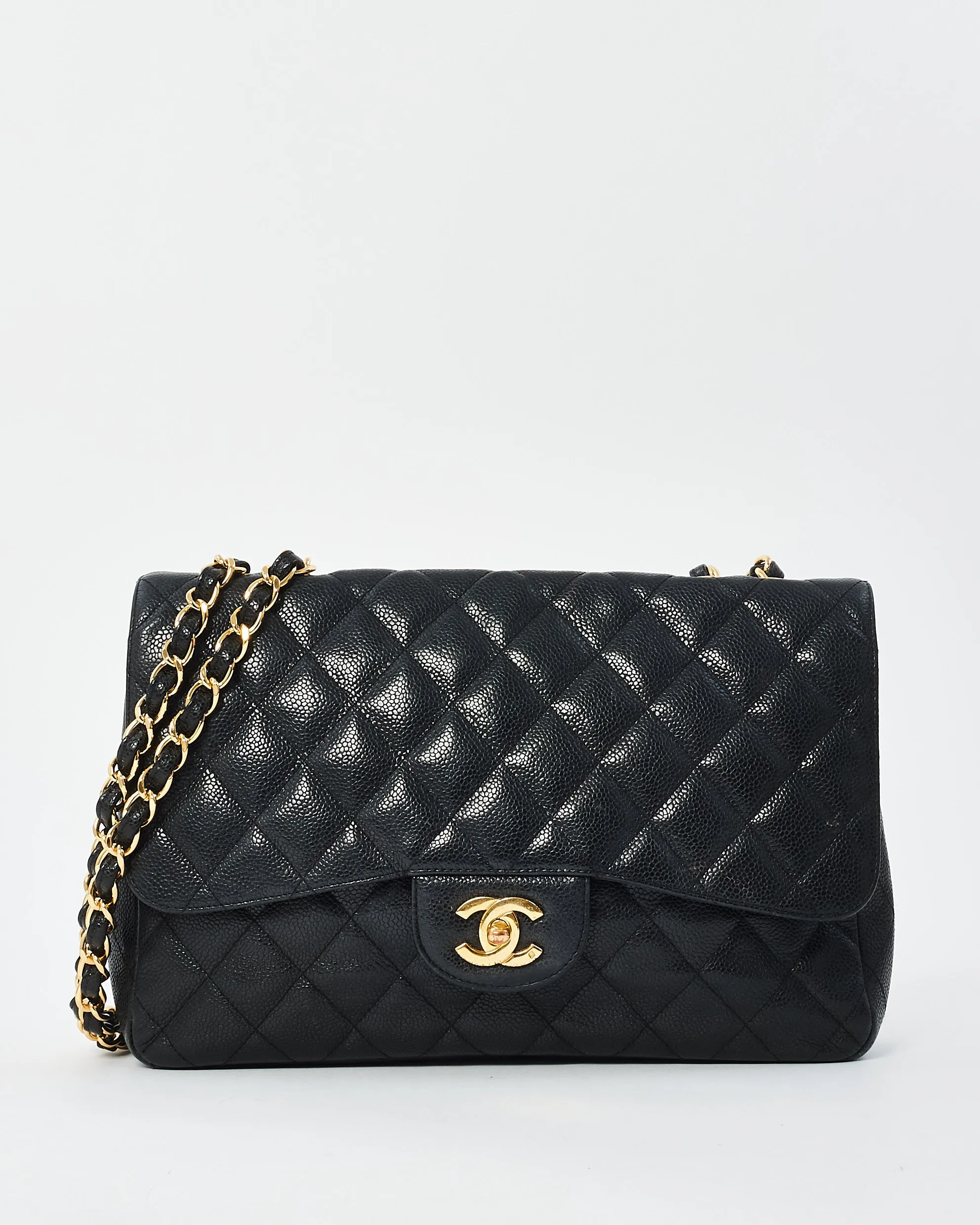 Chanel Black Caviar Leather Jumbo Single Flap Bag
