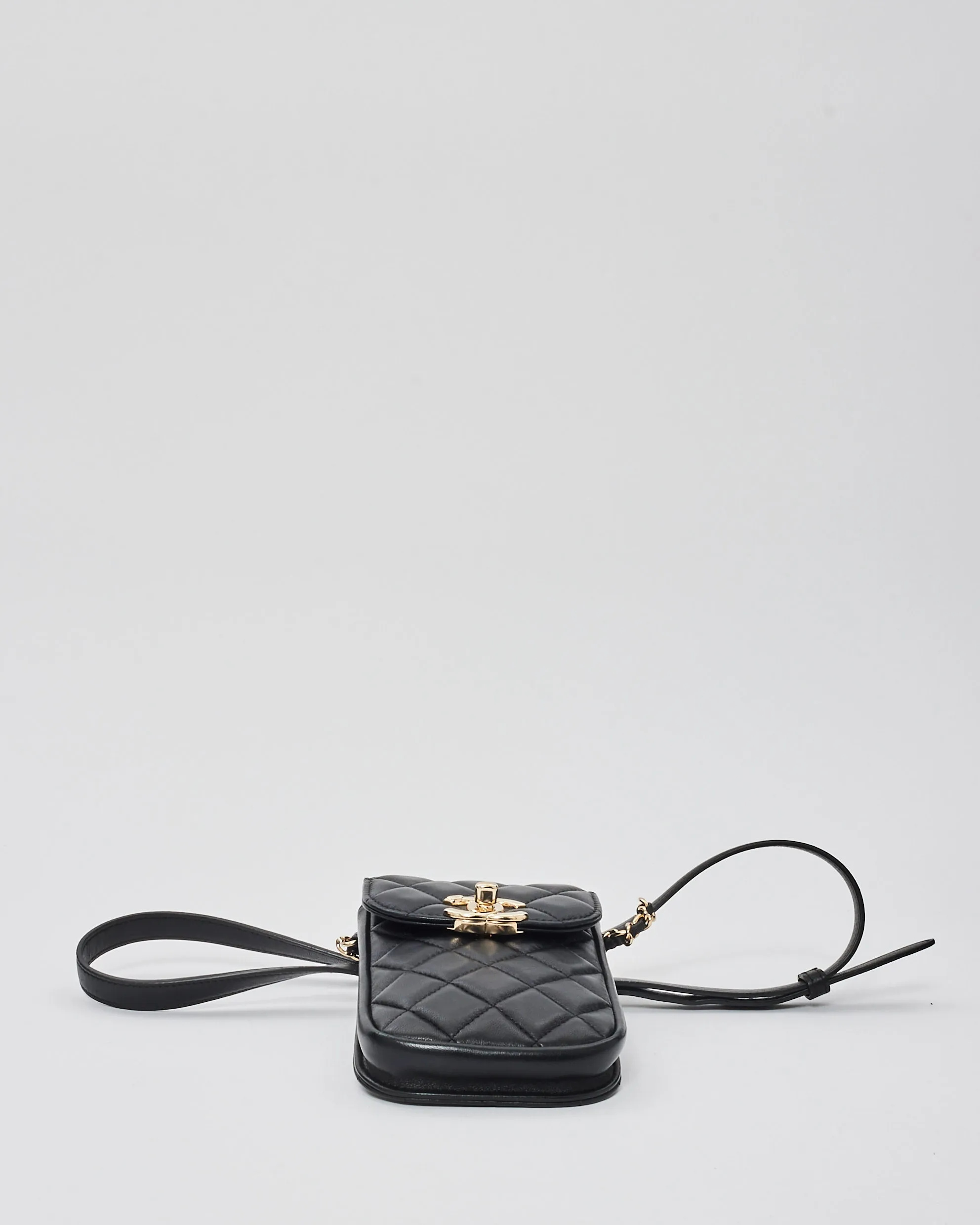 Chanel Black Lambskin Classic Phone Holder Belt Bag
