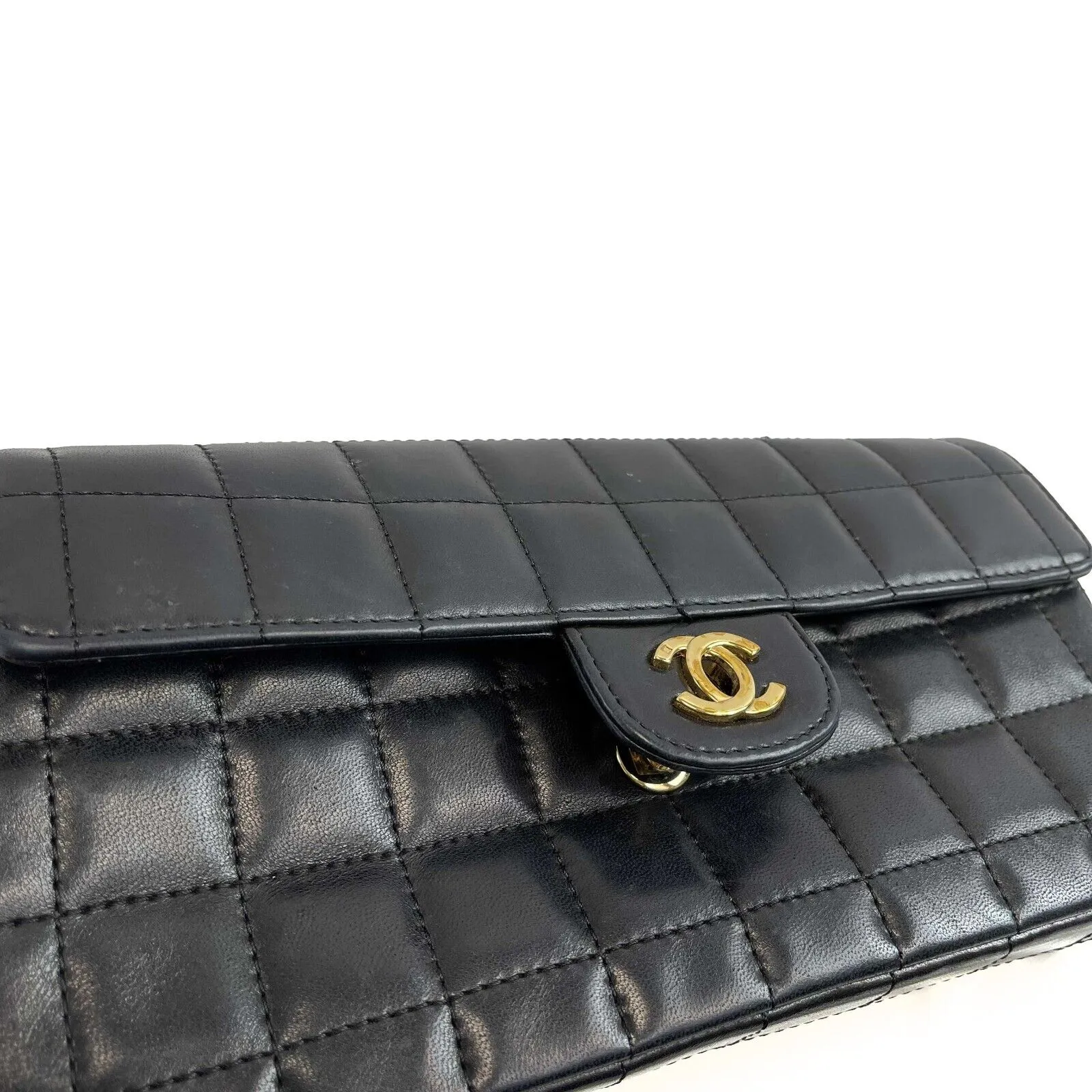 Chanel Black Vintage Chocolate Bar Bag East West Flap CC Gold Handbag