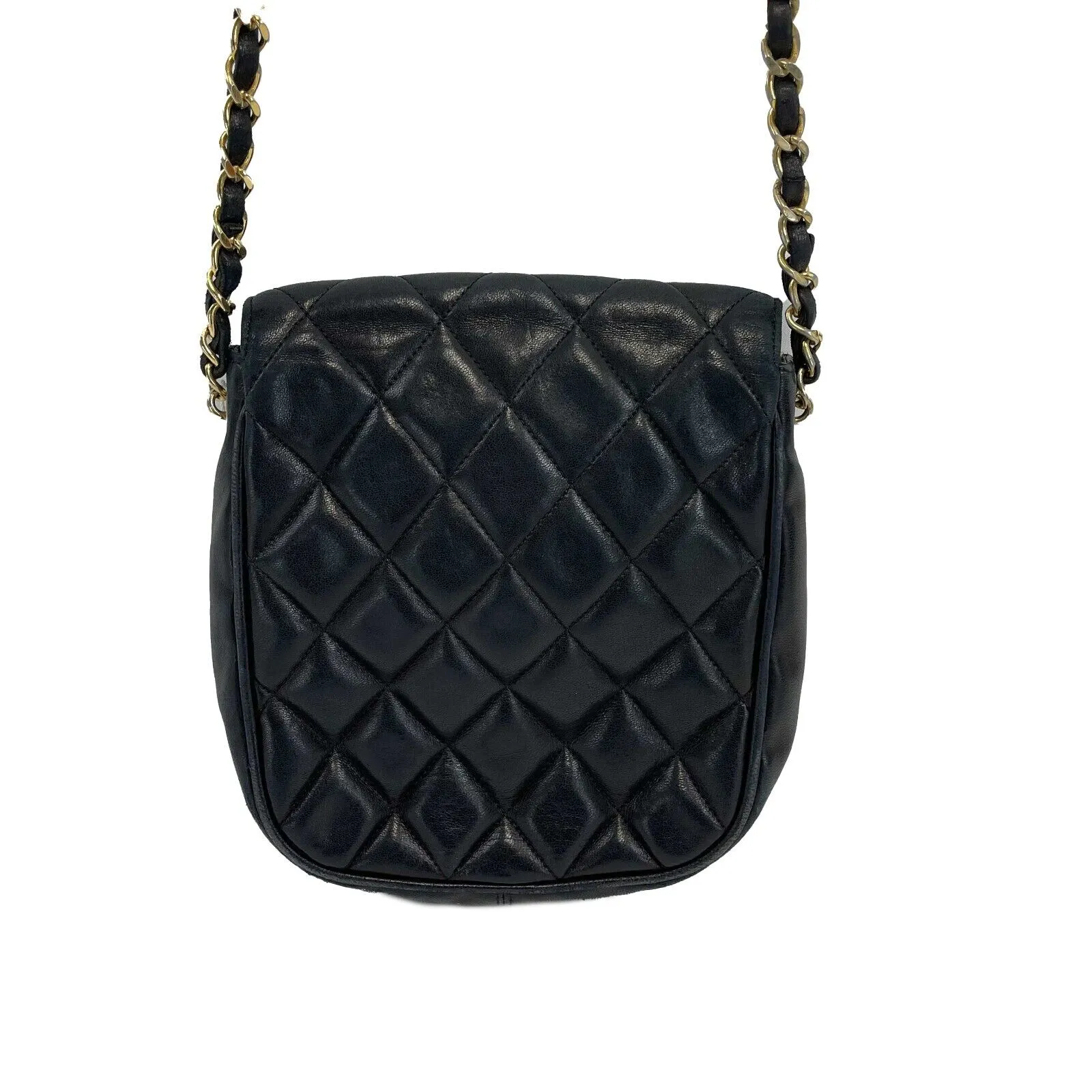 Chanel - CC Quilted Lambskin Flap Handbag VINTAGE 89 / 90 - Black Crossbody
