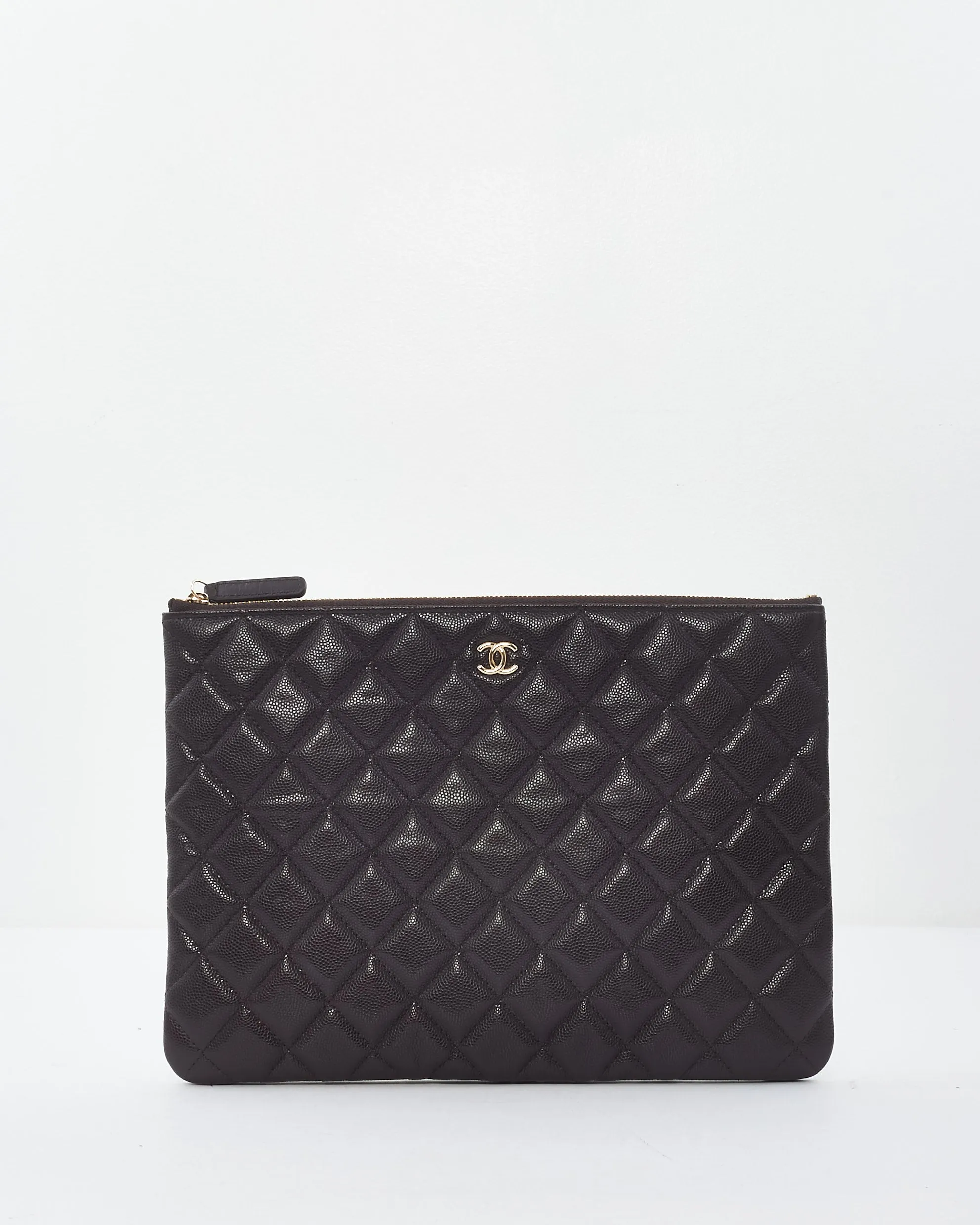 Chanel Chocolate Brown Caviar Leather GHW Pouch