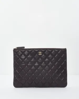 Chanel Chocolate Brown Caviar Leather GHW Pouch