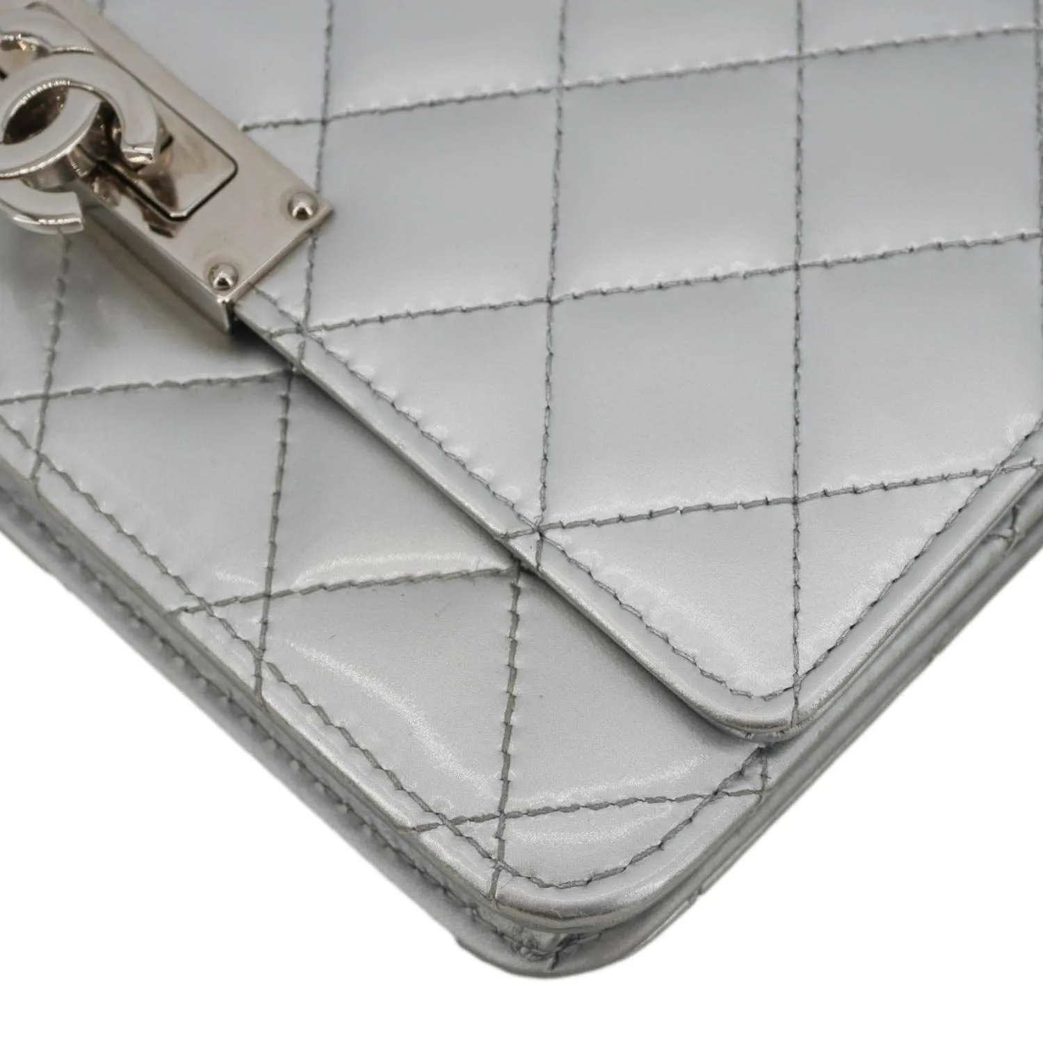 CHANEL Golden Class Quilted Leather Wallet on Chain Bag Silver