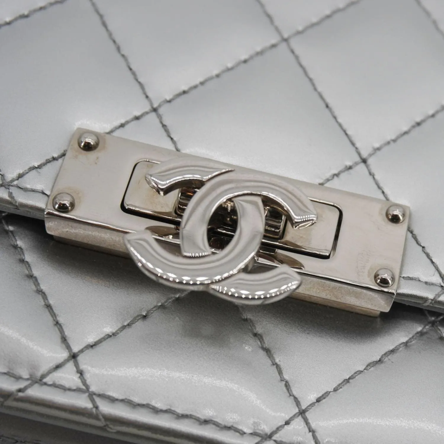 CHANEL Golden Class Quilted Leather Wallet on Chain Bag Silver