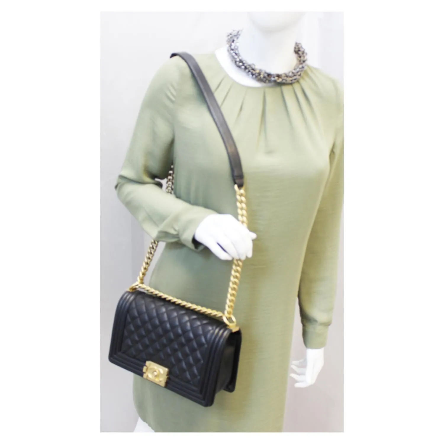 CHANEL Le Boy Small Caviar Leather Shoulder Bag Black