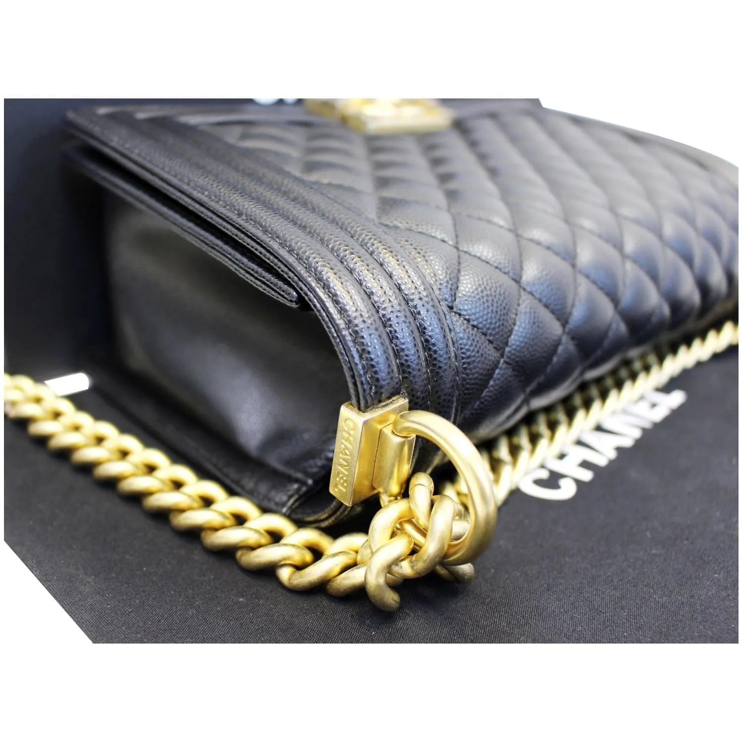 CHANEL Le Boy Small Caviar Leather Shoulder Bag Black