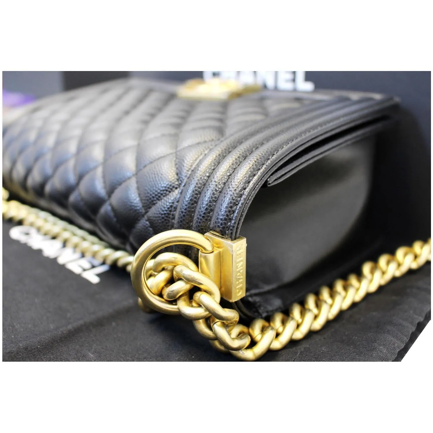 CHANEL Le Boy Small Caviar Leather Shoulder Bag Black