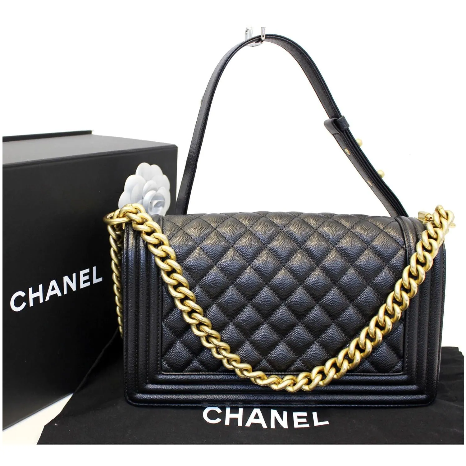 CHANEL Le Boy Small Caviar Leather Shoulder Bag Black