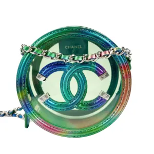 CHANEL - New w/ Tags - CC Rainbow PVC Round Mini Clutch with Chain Crossbody