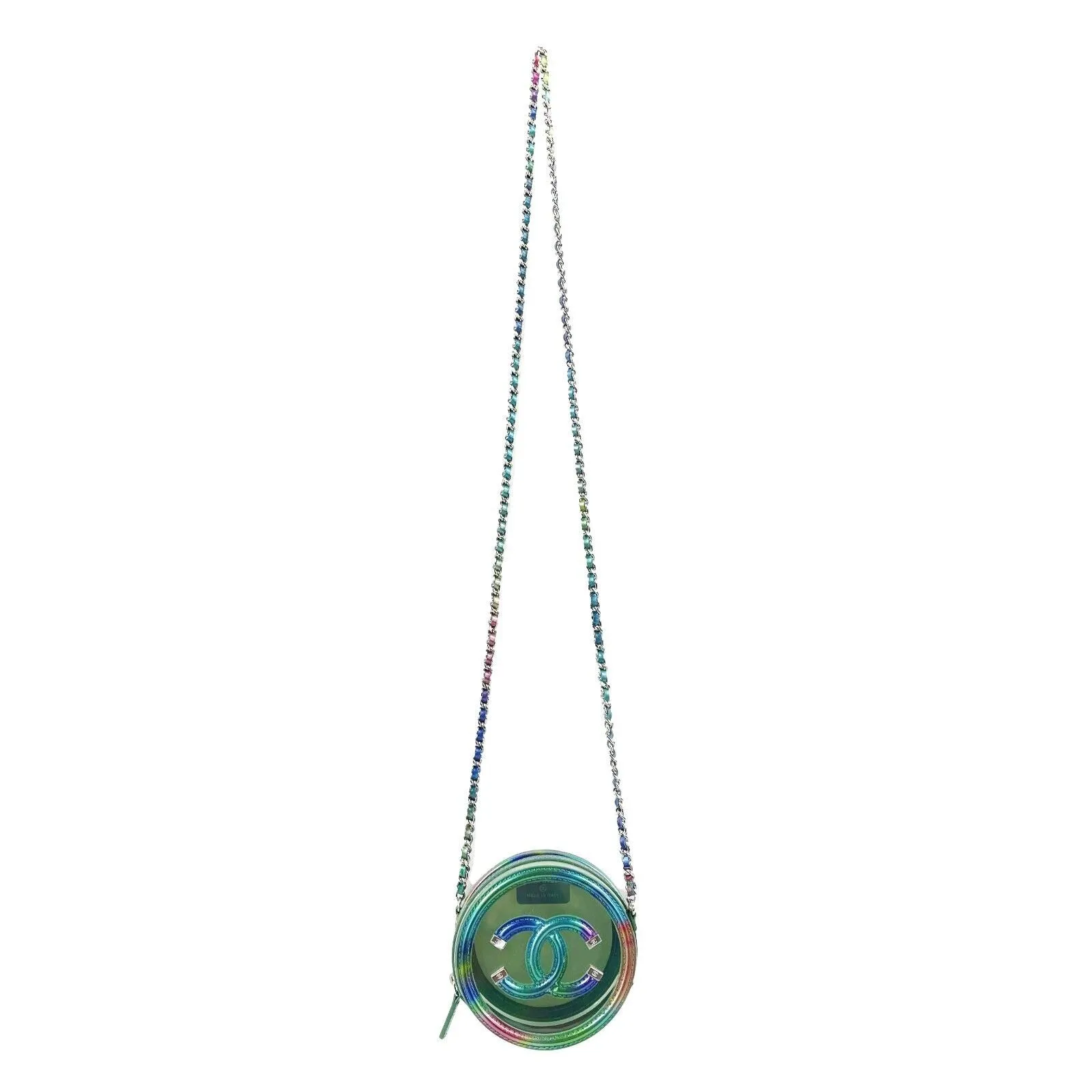 CHANEL - New w/ Tags - CC Rainbow PVC Round Mini Clutch with Chain Crossbody