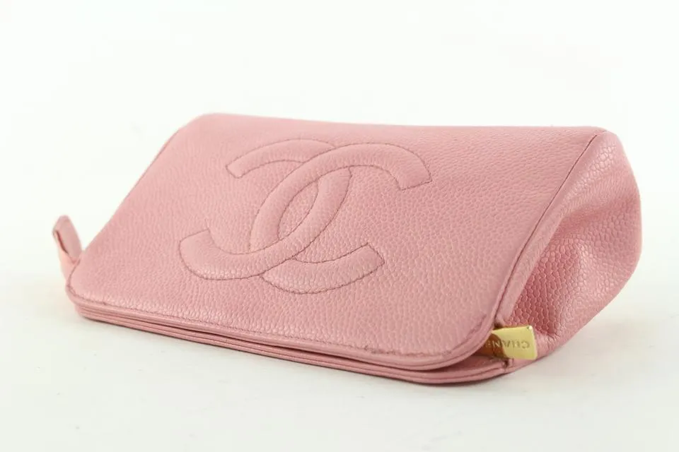 Chanel Pink Caviar Leather Cosmetic Pouch Toiletry Bag 18C712