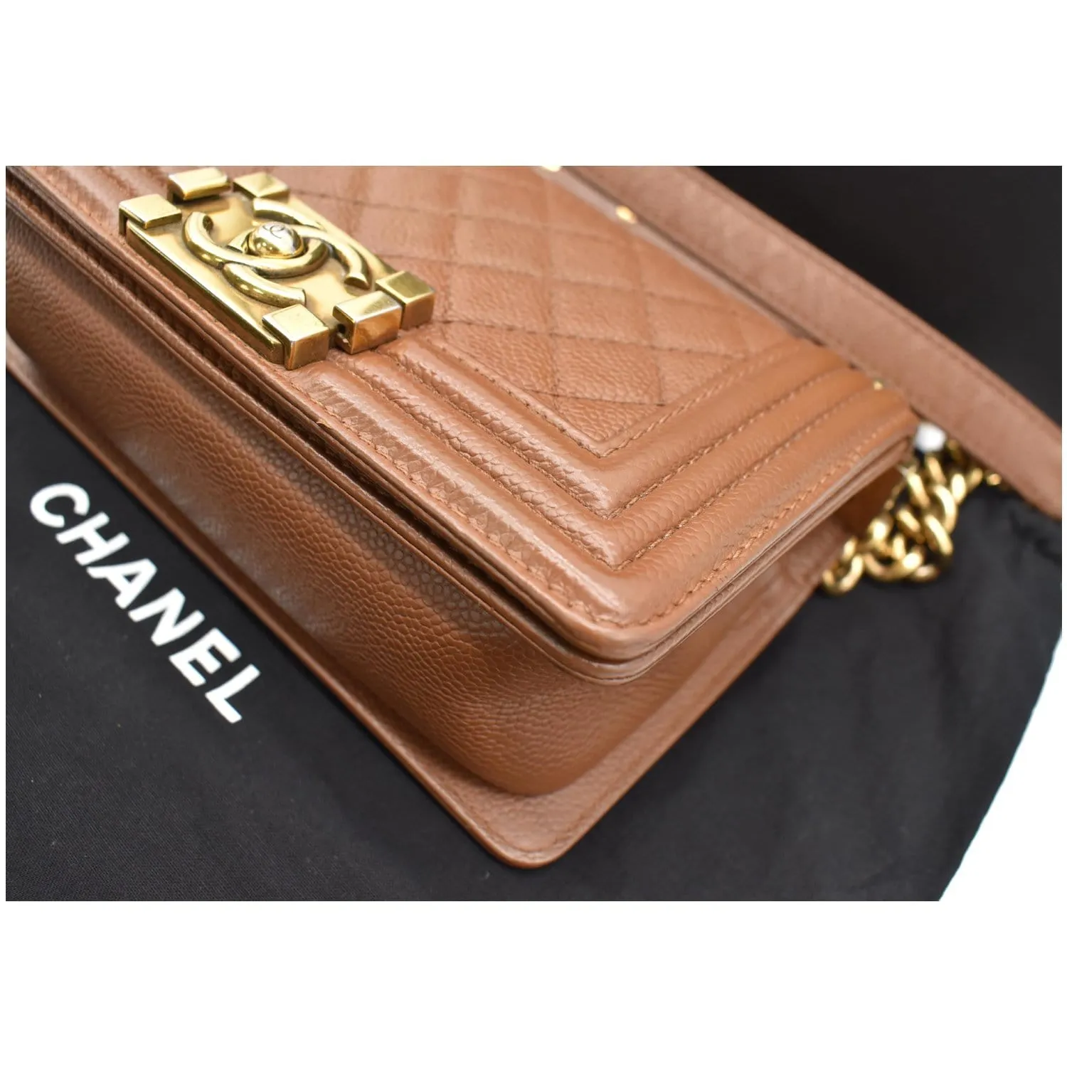 CHANEL Small Boy CC Chain Leather Shoulder Bag Brown
