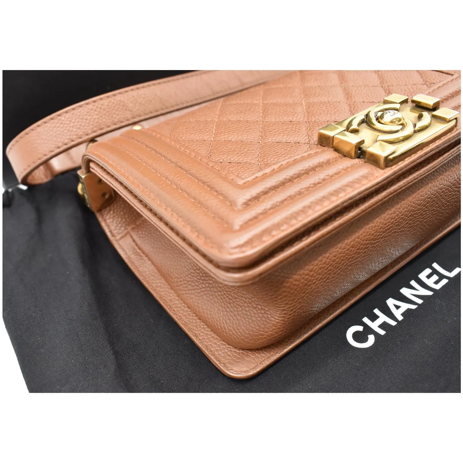 CHANEL Small Boy CC Chain Leather Shoulder Bag Brown