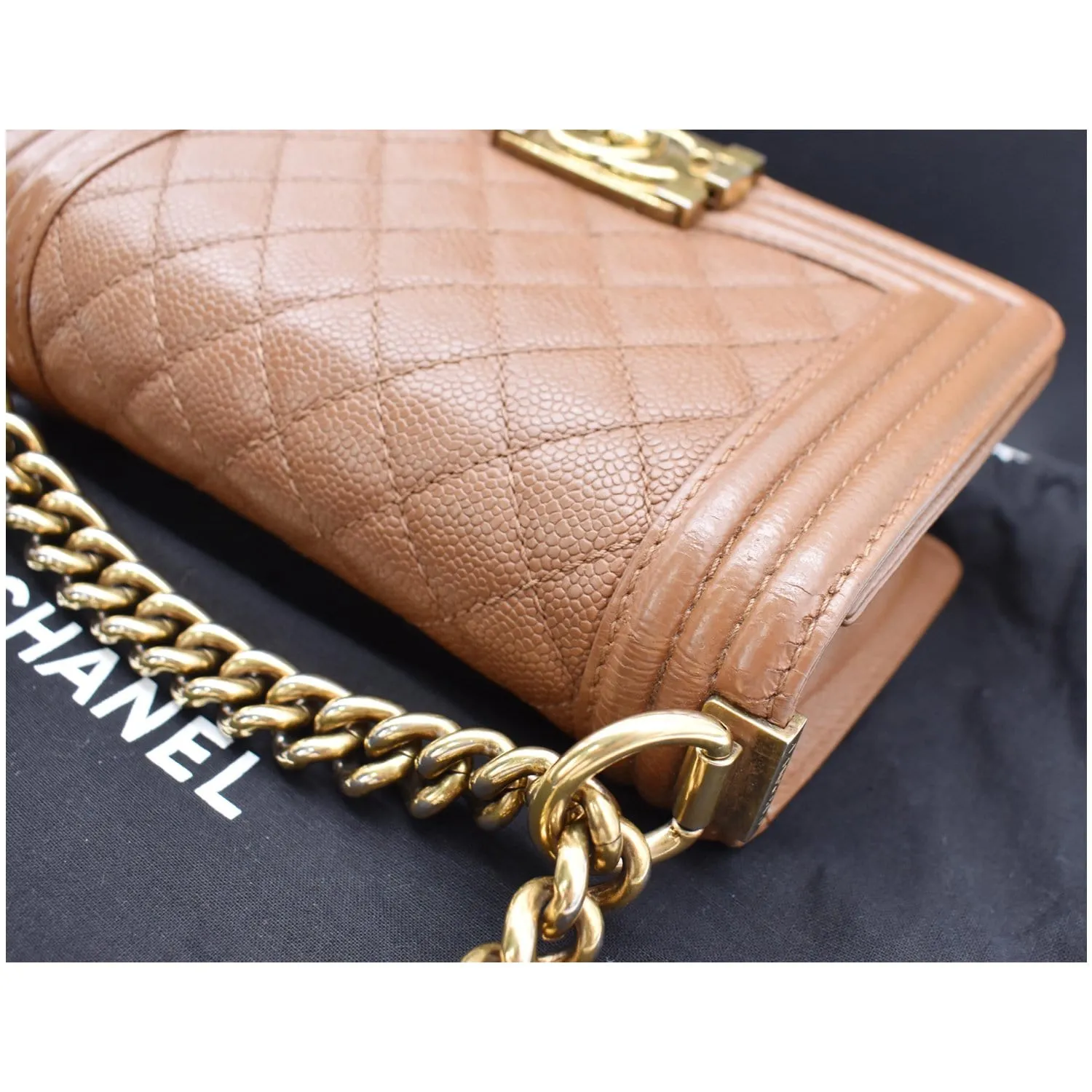 CHANEL Small Boy CC Chain Leather Shoulder Bag Brown