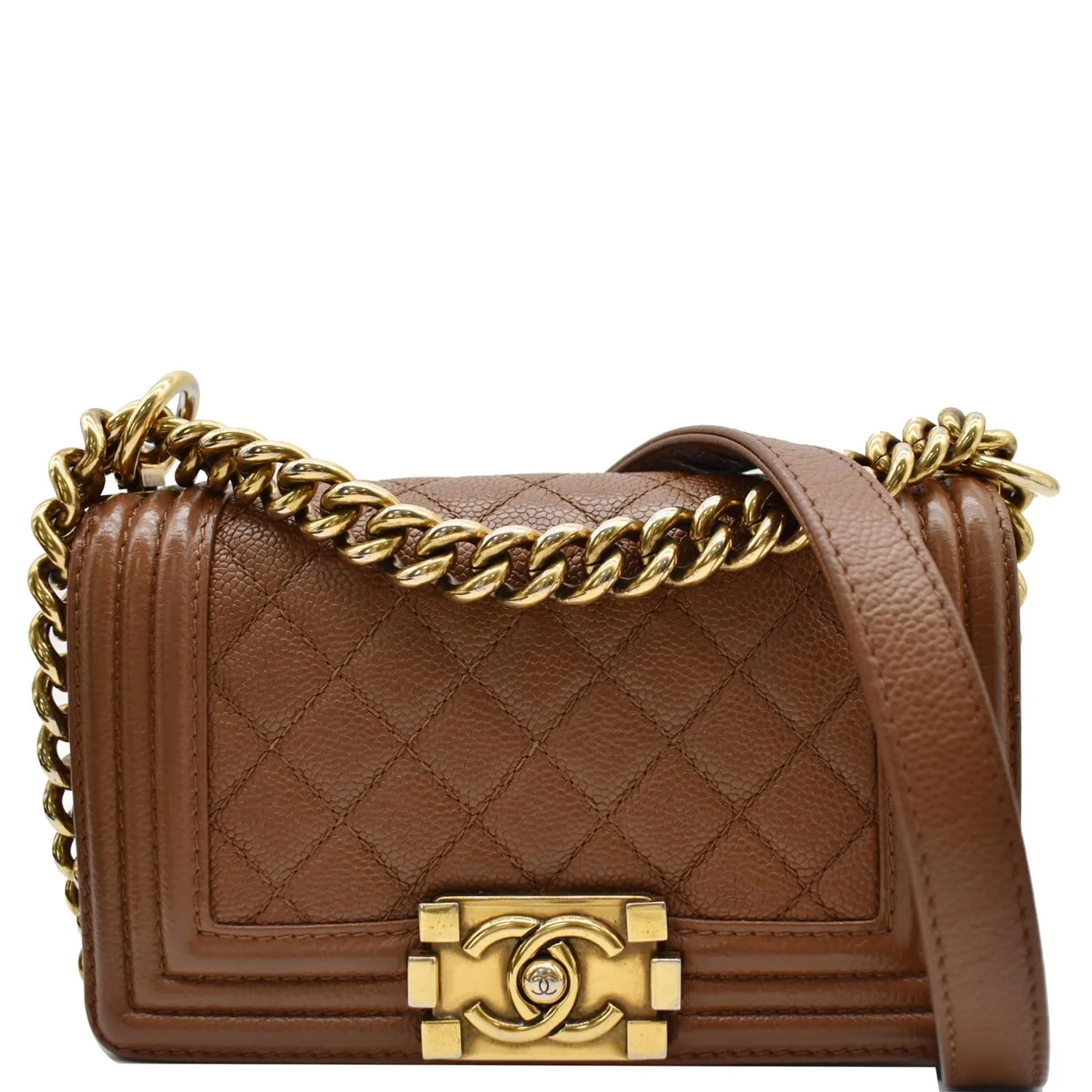 CHANEL Small Boy CC Chain Leather Shoulder Bag Brown