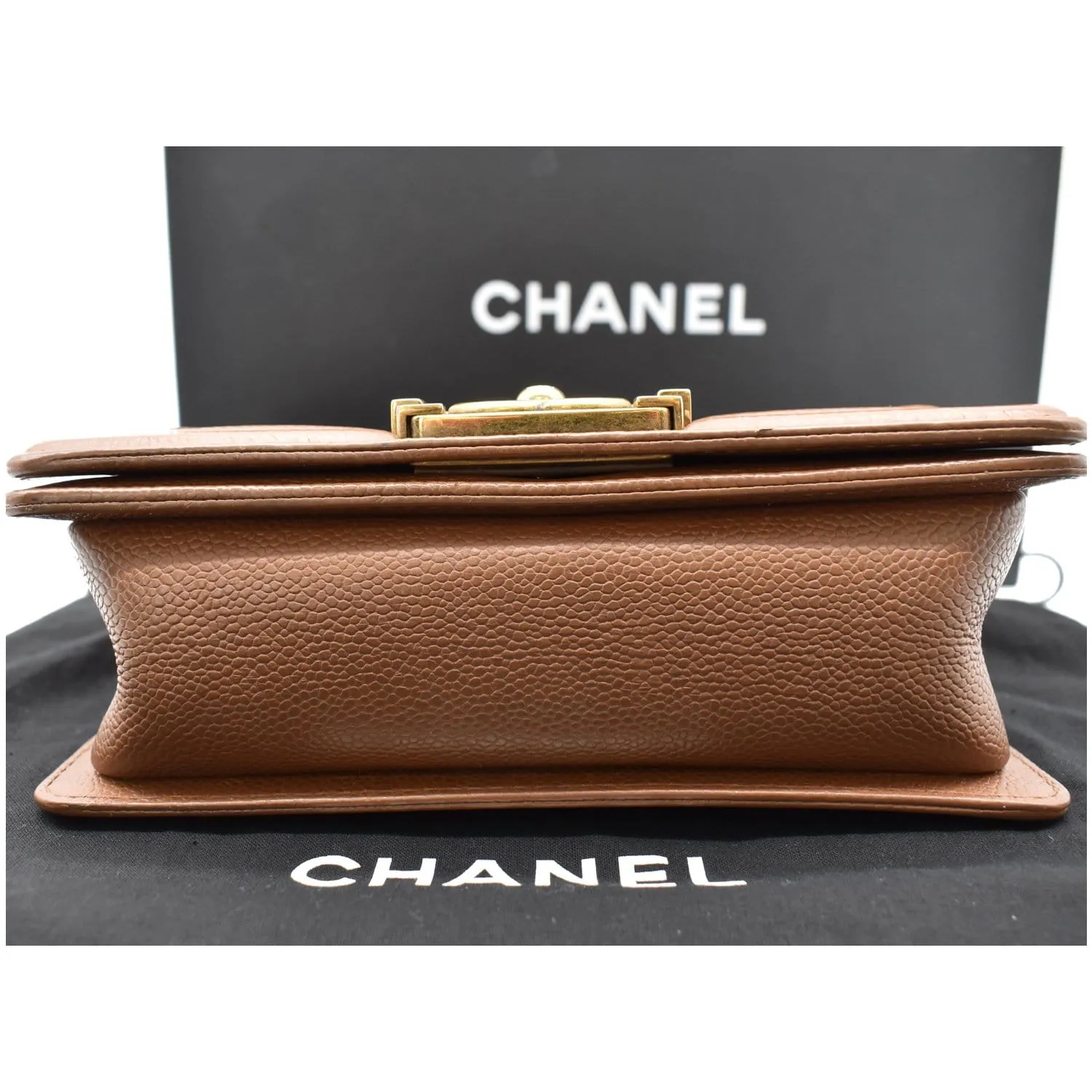 CHANEL Small Boy CC Chain Leather Shoulder Bag Brown