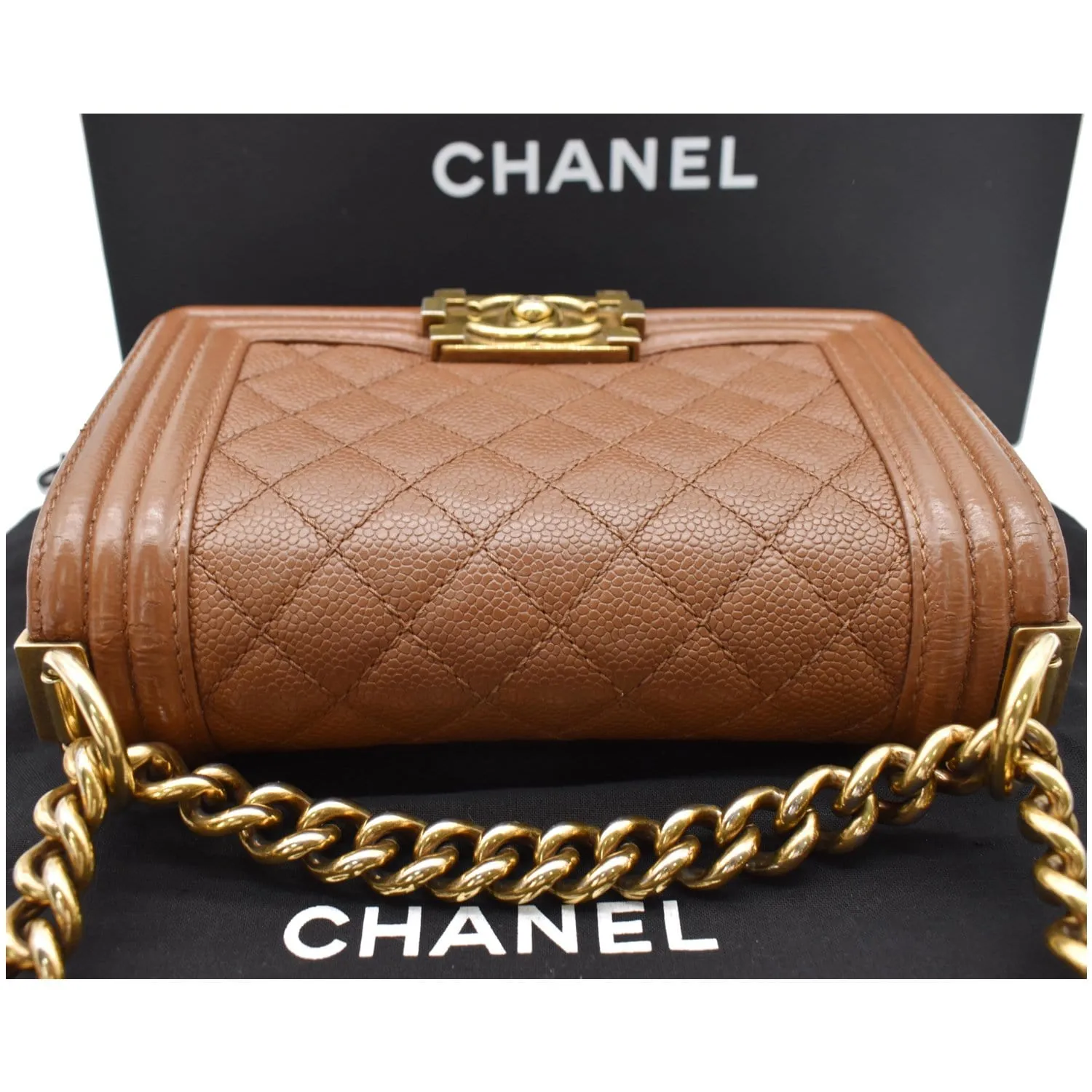 CHANEL Small Boy CC Chain Leather Shoulder Bag Brown