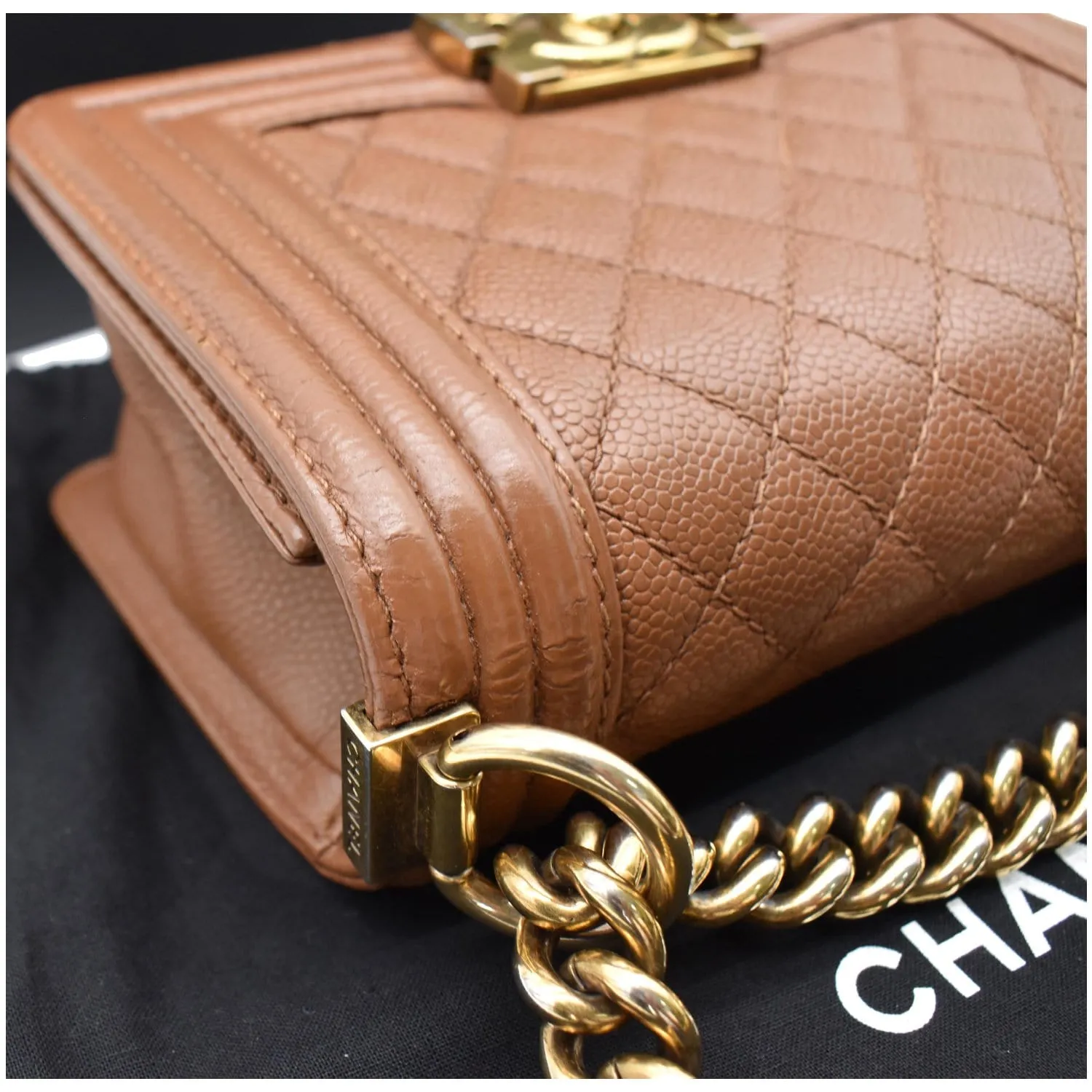 CHANEL Small Boy CC Chain Leather Shoulder Bag Brown