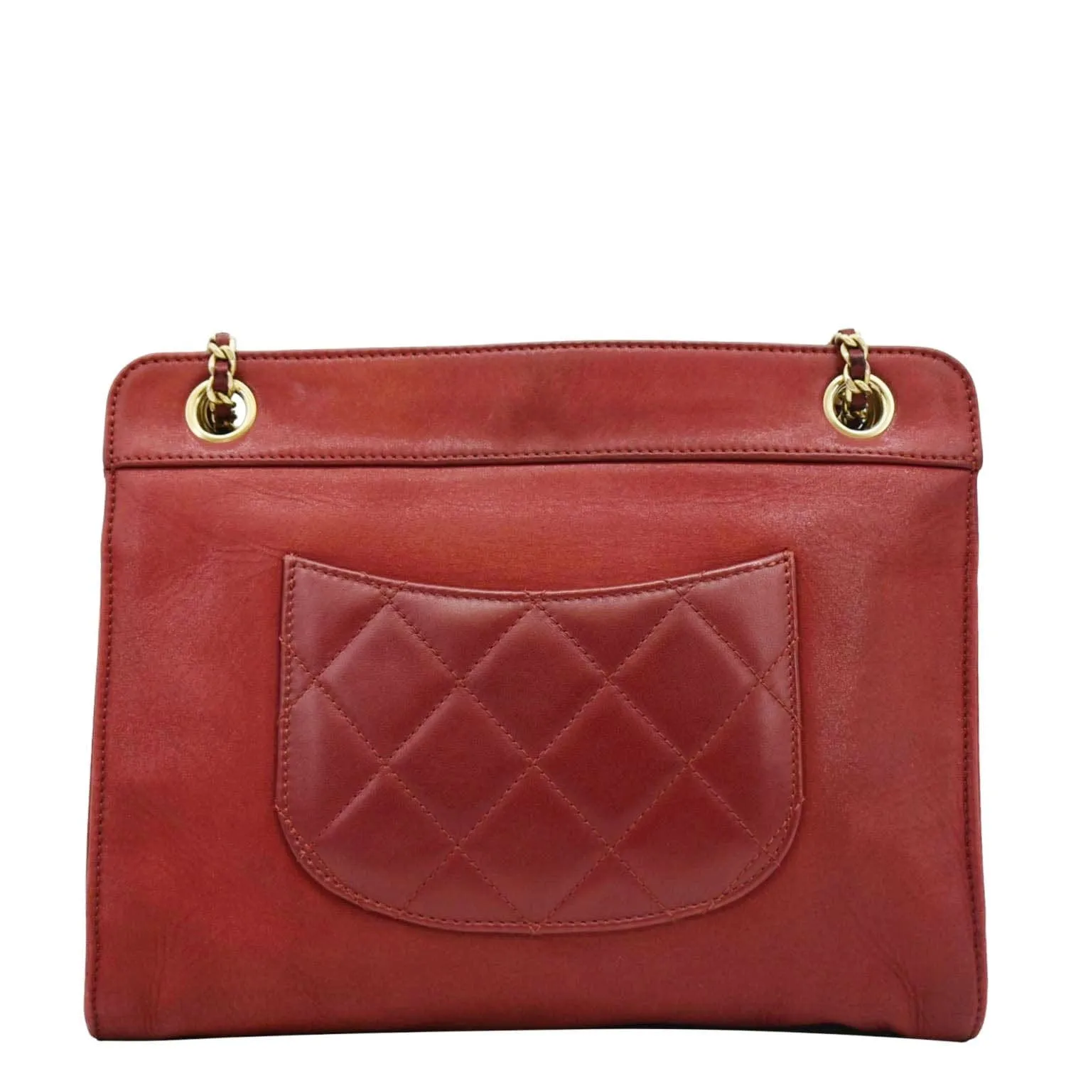 CHANEL Square Front Pocket Quilted Leather Chain Crossbody Bag Red