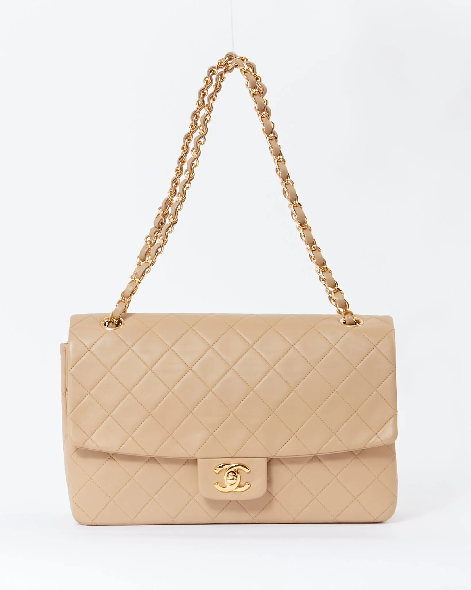 Chanel Vintage Beige Lambskin Medium Single Flap Shoulder Bag GHW