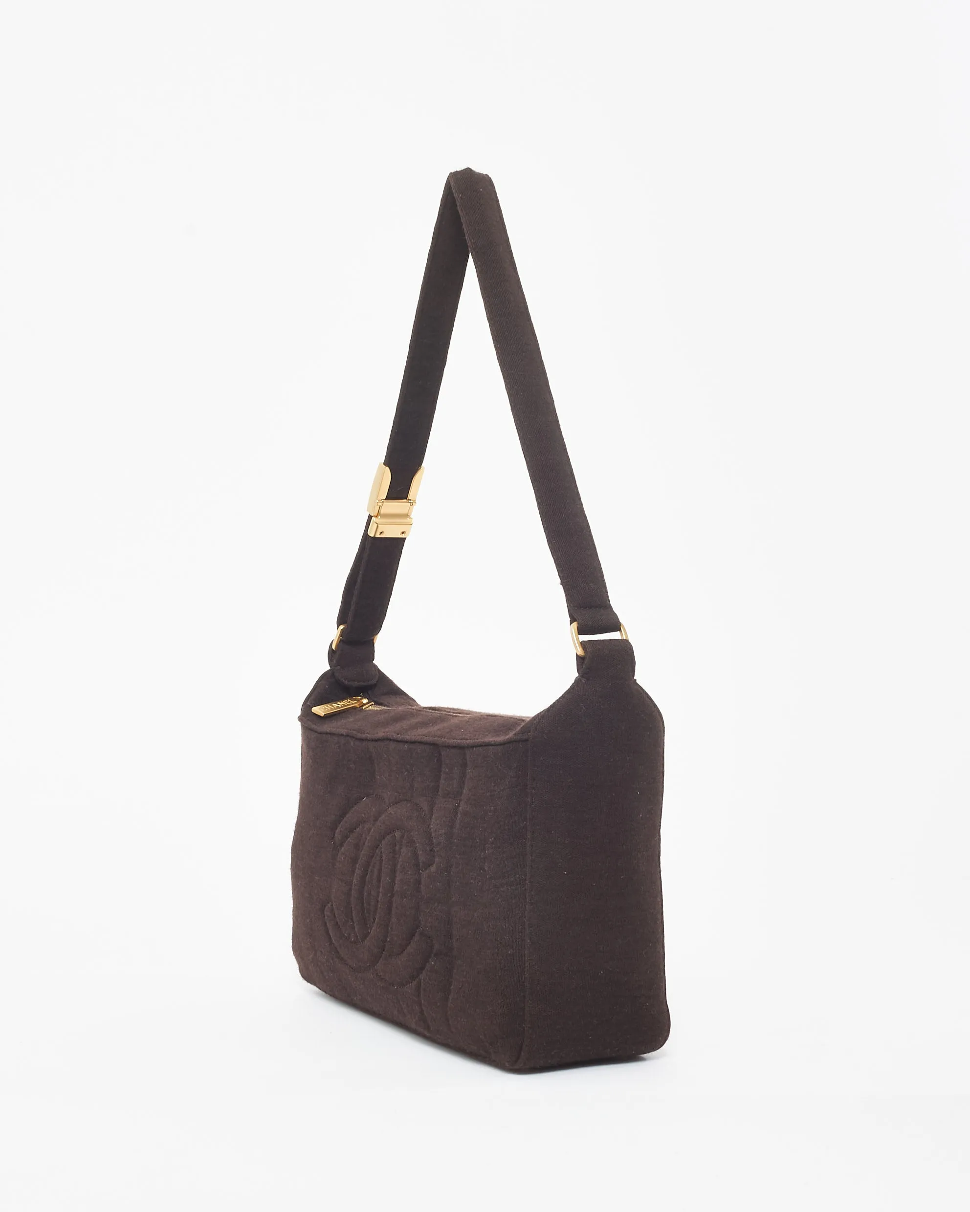 Chanel Vintage Dark Brown Cloth Chocolate Bar Shoulder Bag