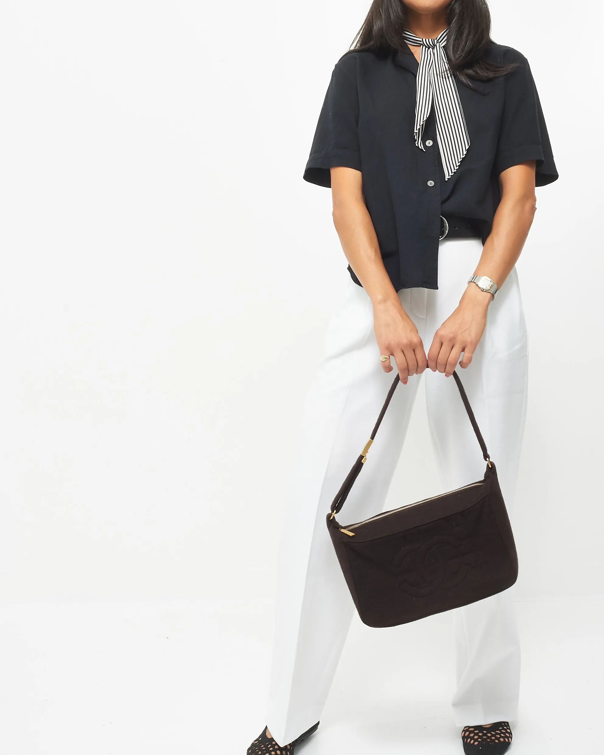 Chanel Vintage Dark Brown Cloth Chocolate Bar Shoulder Bag