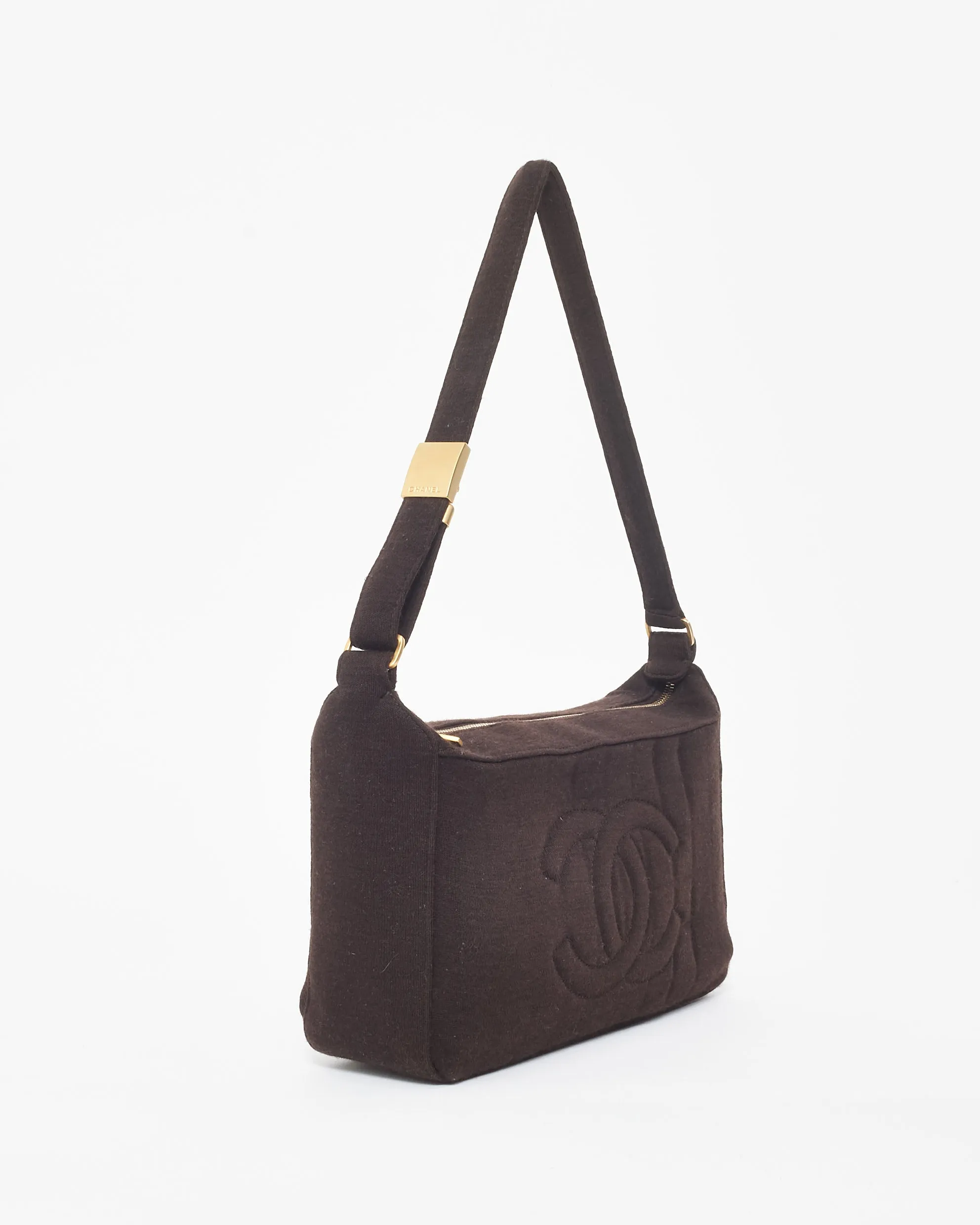 Chanel Vintage Dark Brown Cloth Chocolate Bar Shoulder Bag