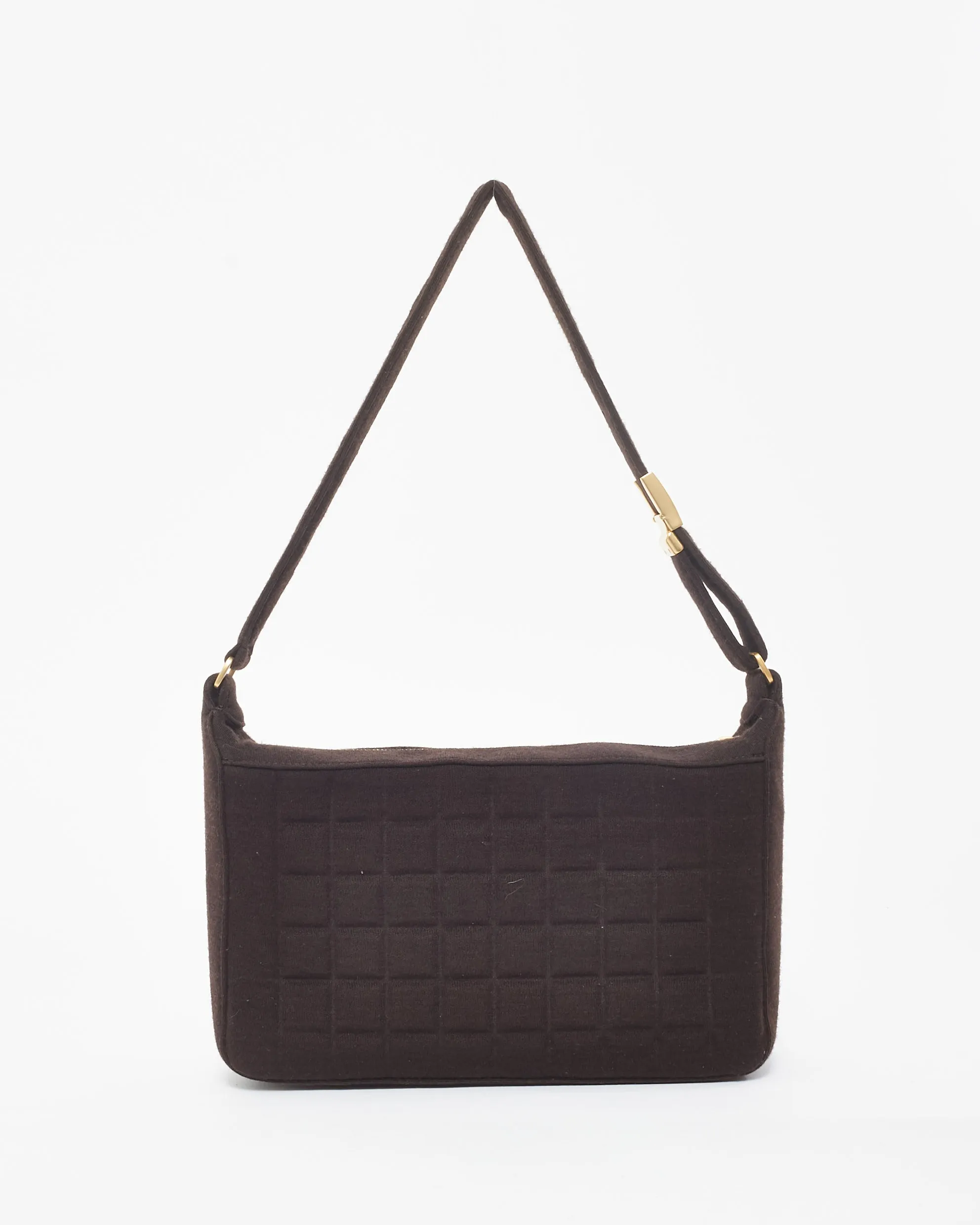 Chanel Vintage Dark Brown Cloth Chocolate Bar Shoulder Bag