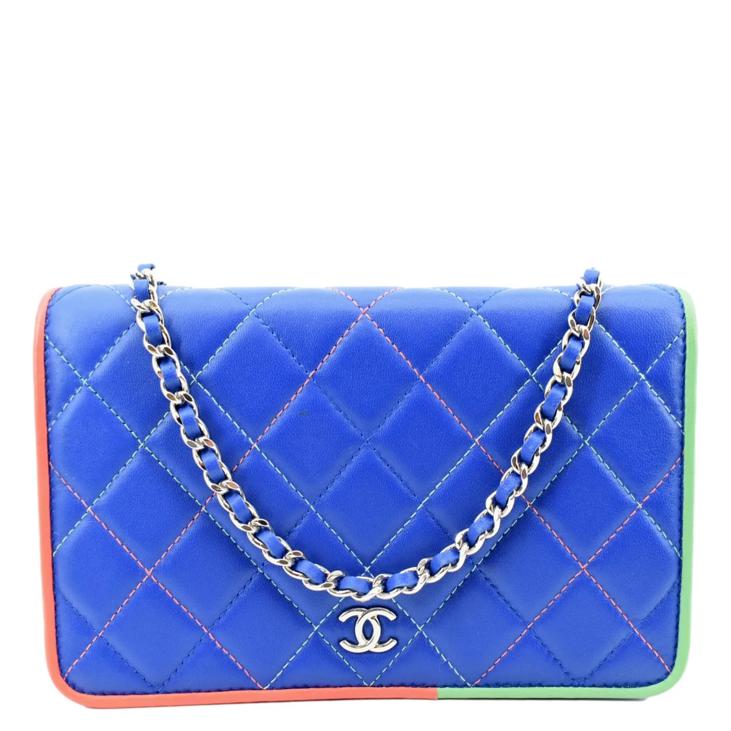 CHANEL Wallet On Chain Quilted Leather Crossbody Bag Blue