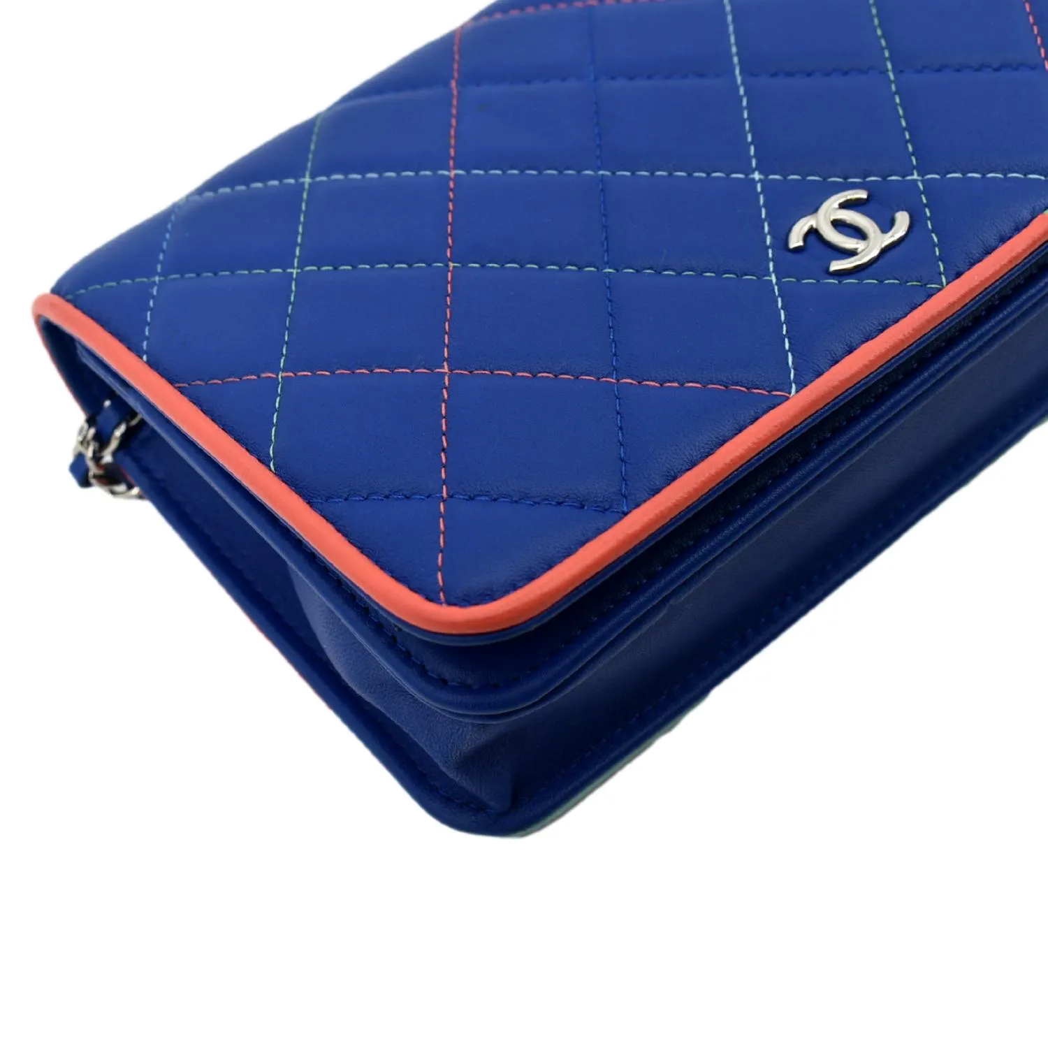 CHANEL Wallet On Chain Quilted Leather Crossbody Bag Blue