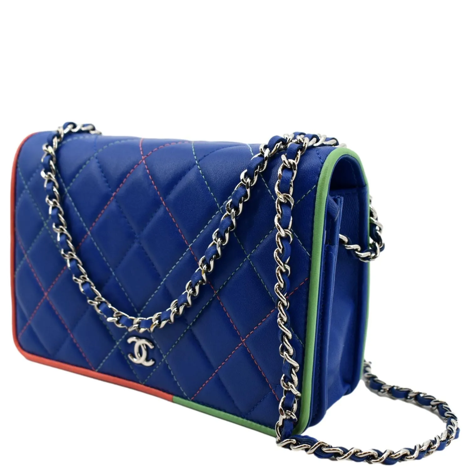 CHANEL Wallet On Chain Quilted Leather Crossbody Bag Blue