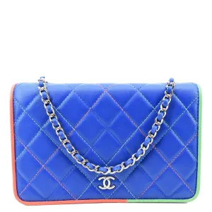CHANEL Wallet On Chain Quilted Leather Crossbody Bag Blue